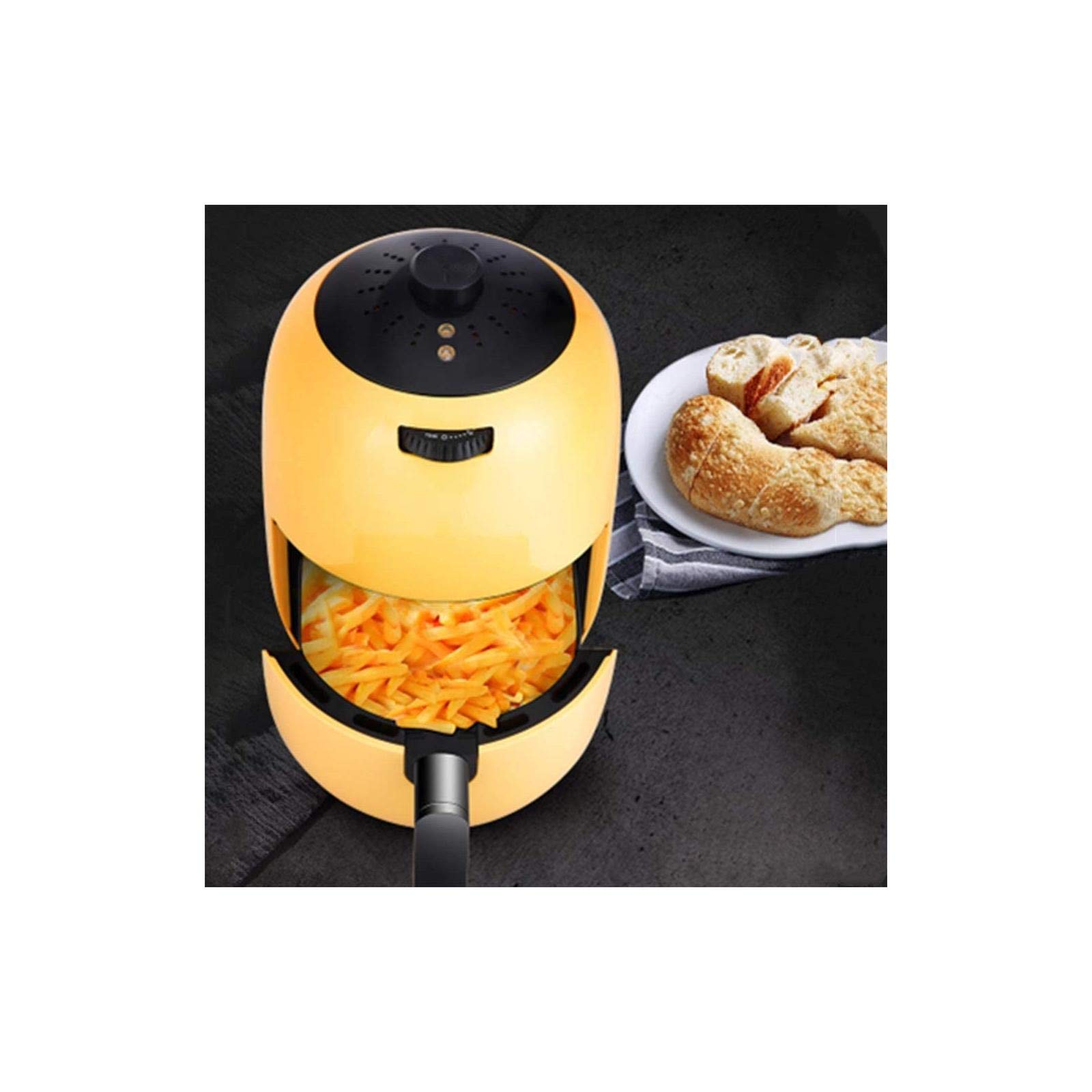 ROBDAE 1000W Stainless Steel Air Fryer - 2L Nonstick Square Basket, Oil-Free Electric Cooker for Healthy Frying (Yellow) | Perfect for Small Kitchens, Quick Meals & Low-Fat Cooking