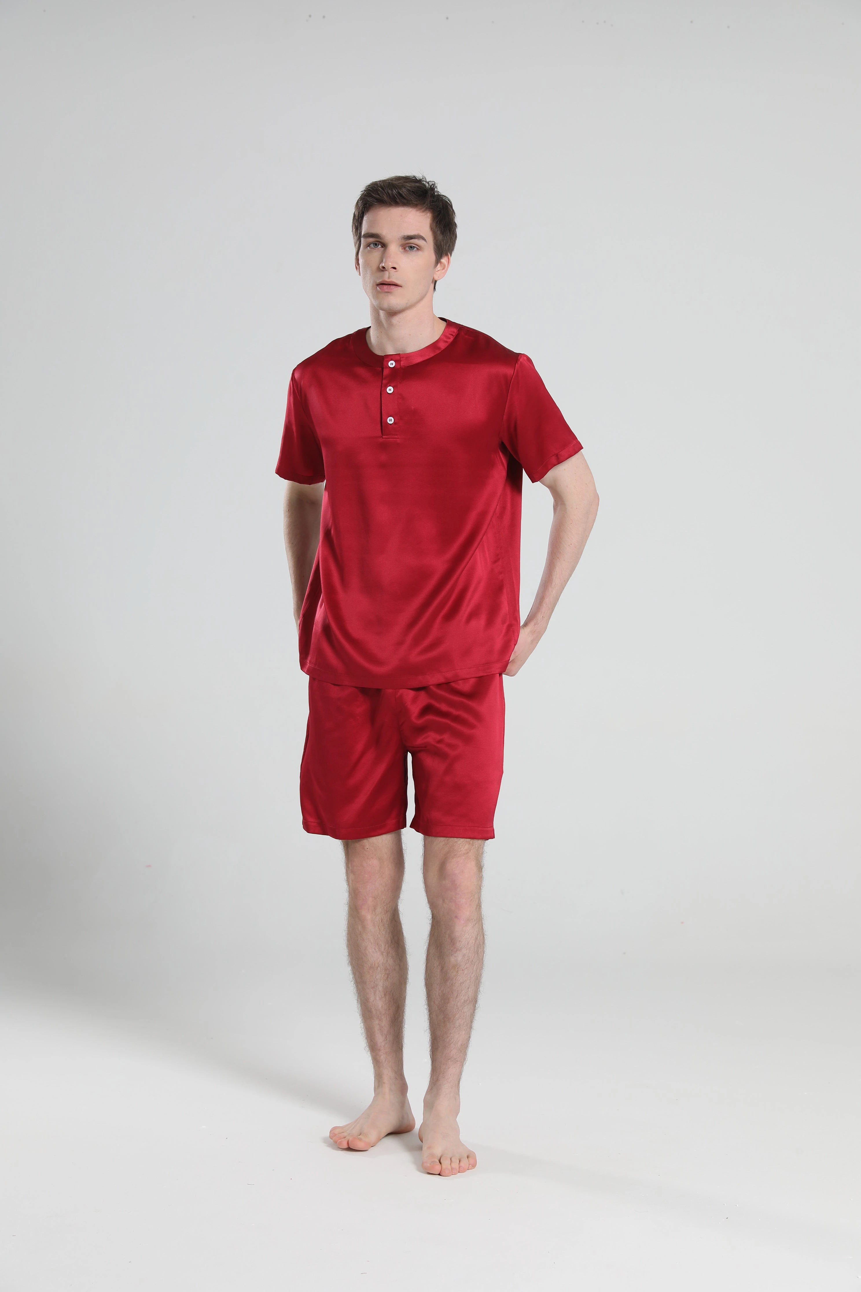 Men's Comfortable Crew Neck Short Sleeve Pajama Set - Soft Cotton Sleepwear for Lounge & Nighttime Relaxation at Home