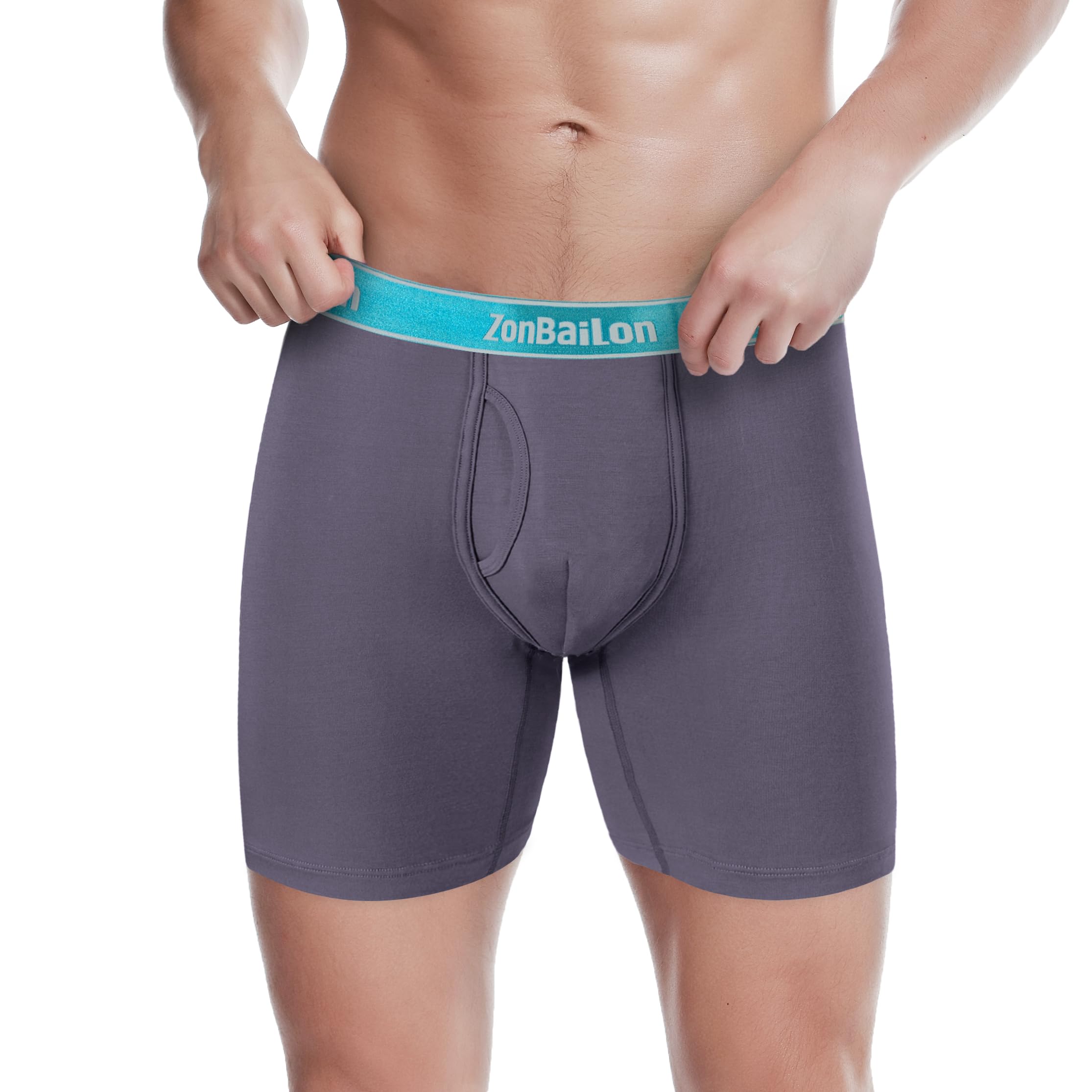**ZONBAILON Men's Boxer Briefs with Open Fly & Bulge Pouch - Soft Breathable Underwear for Workout, Travel & Everyday Comfort**
