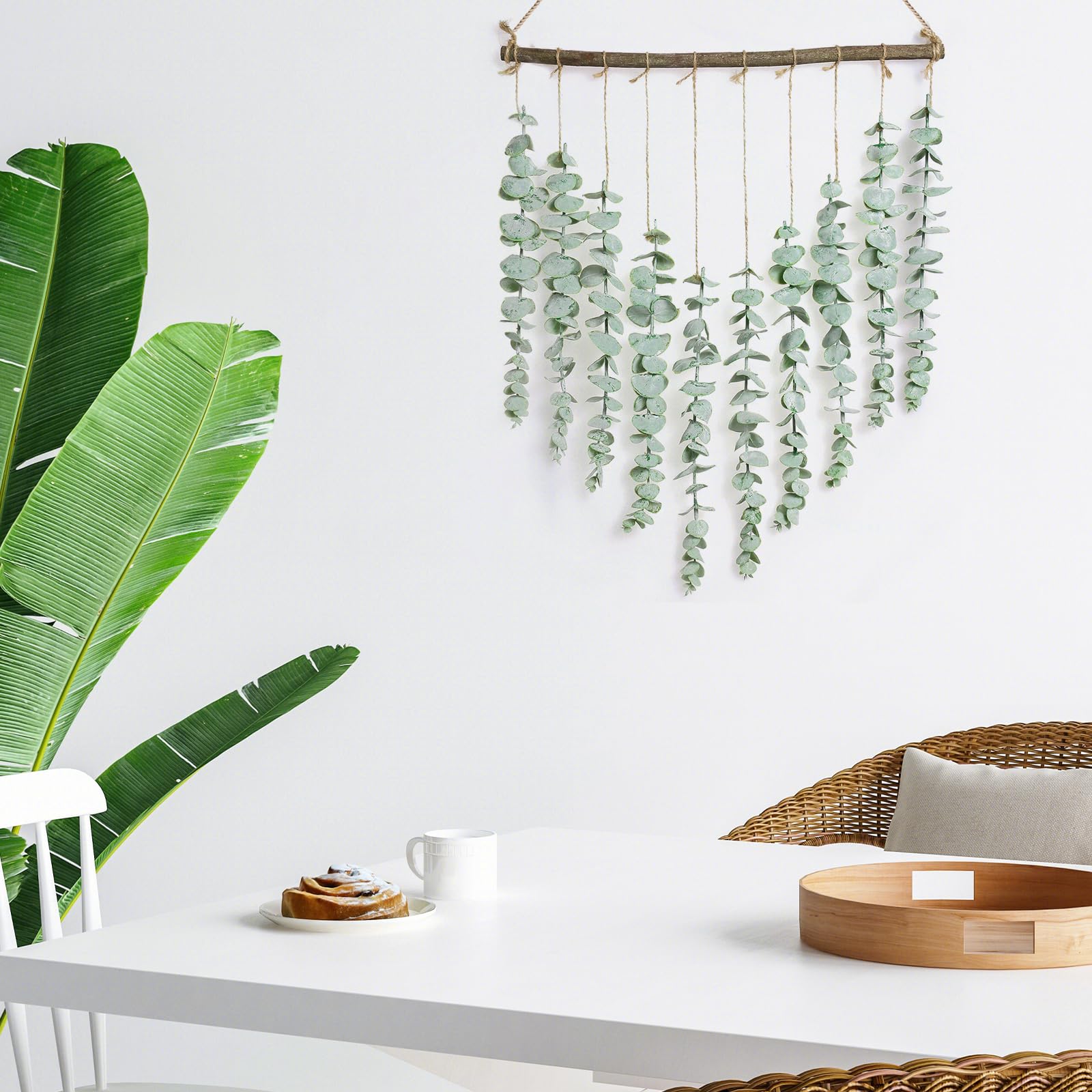 Artificial Eucalyptus Wall Hanging Decor - Fake Eucalyptus Leaves Greenery Vines for Farmhouse Rustic Boho Style - Bathroom Bedroom Living Room Wall Decor - Perfect for Home, Wedding, and Office Decoration
