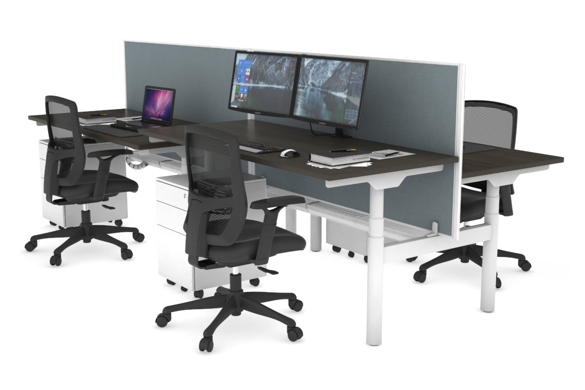 Flexi Premium Height Adjustable 4-Person H Bench Workstation - White Frame [1800L x 700W] - Ideal for Office, Coworking Spaces & Home Offices
