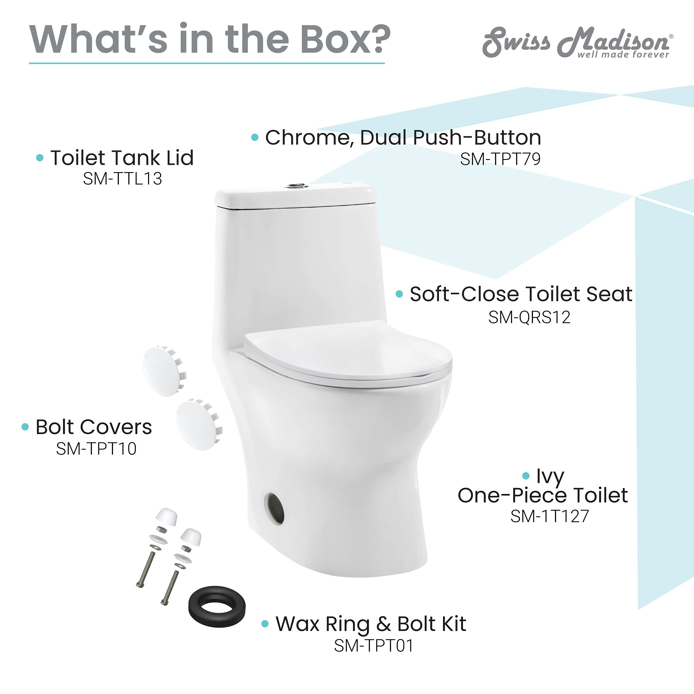 Swiss Madison Well Made Forever SM-1T127 Ivy One Piece Toilet - 10 Inch Rough-In, White Ceramic - Perfect for Modern Bathrooms & Small Spaces