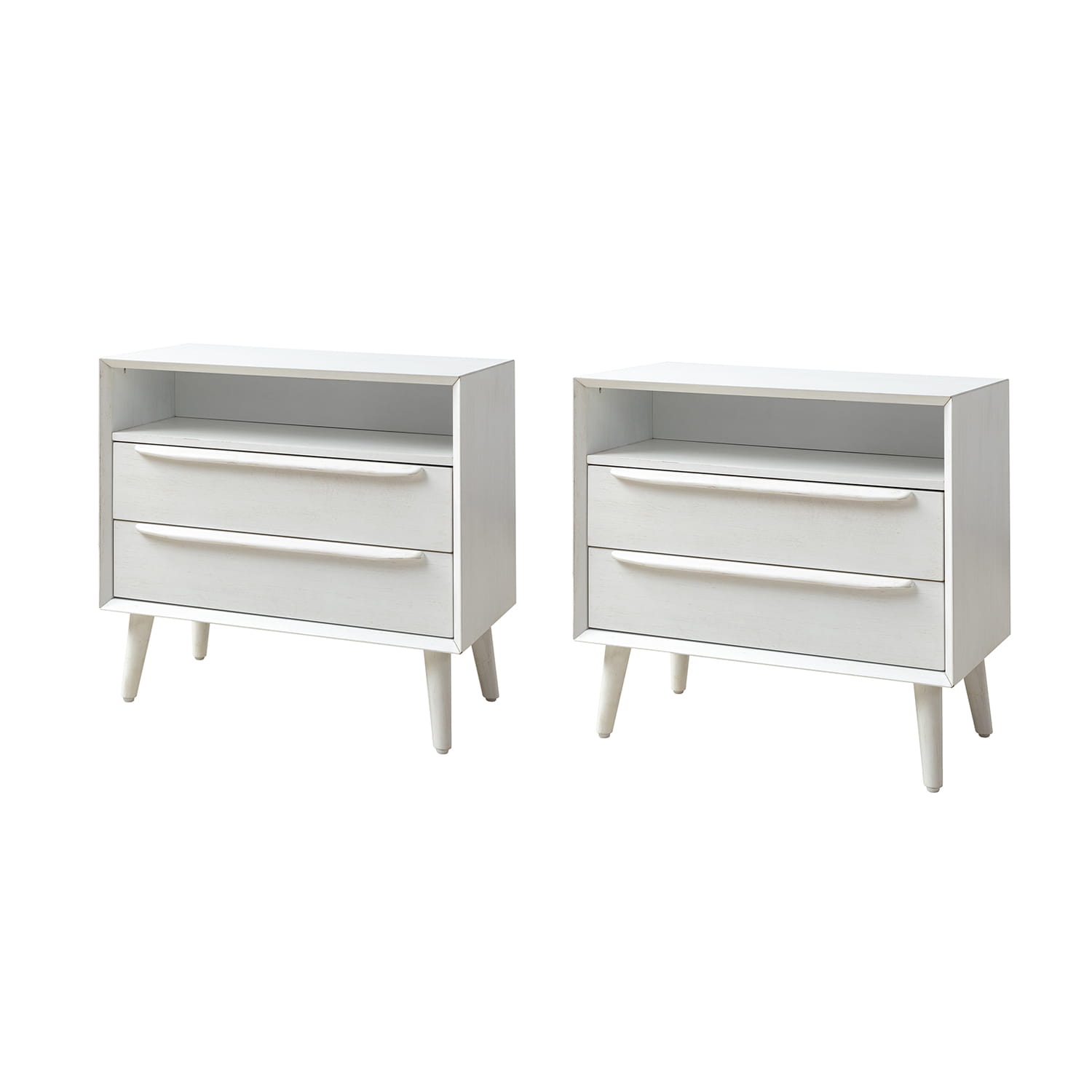 Mid Century Modern Nightstand with 2 Drawers & Built-in USB Outlets - Stylish Bedside Table for Bedroom, Living Room, or Office