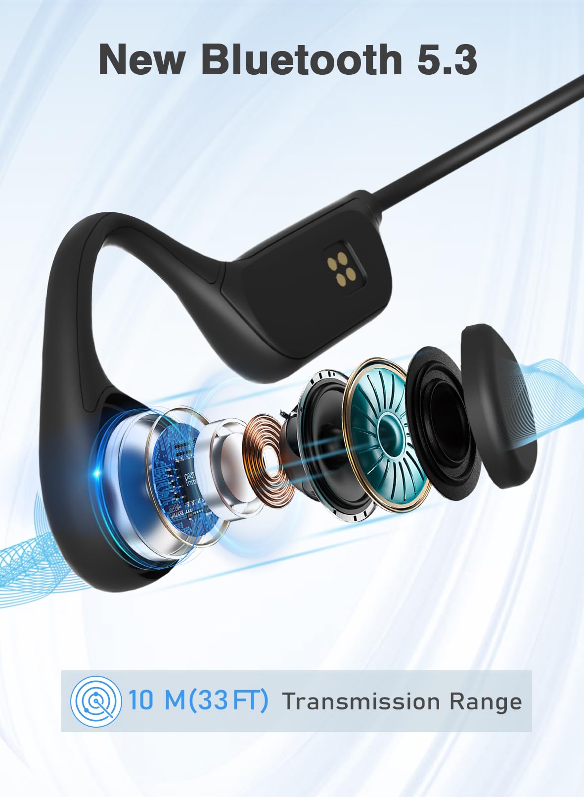 Wireless Bone Conduction Headphones Bluetooth 5.3 with IPX8 Waterproof - Perfect for Swimming, Running, Cycling & Driving - Sweatproof Open-Ear Sport Headset for Gym, Workout & Outdoor Activities