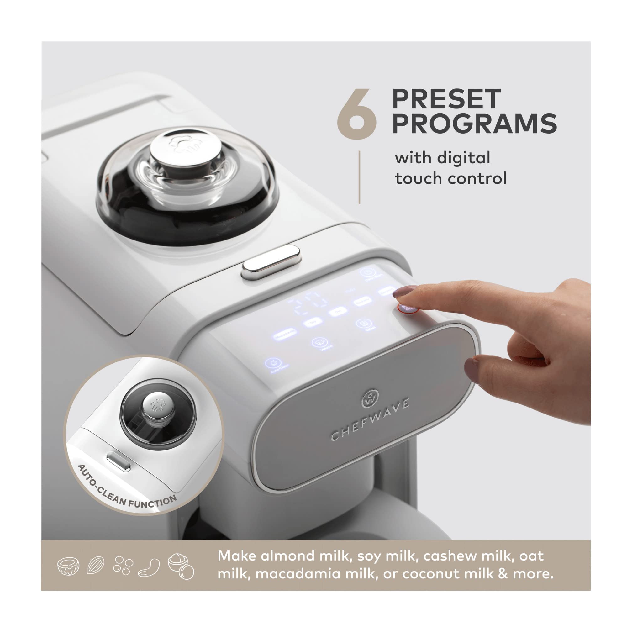 ChefWave Vegan Milk Maker Machine - 6 Plant-Based Auto Programs, No Soaking, Auto-Clean, Delay Start | Includes Recipe Book & Handheld Milk Frother | Perfect for Almond, Soy, Oat Milk at Home | Dairy-Free, Vegan Kitchen Appliance