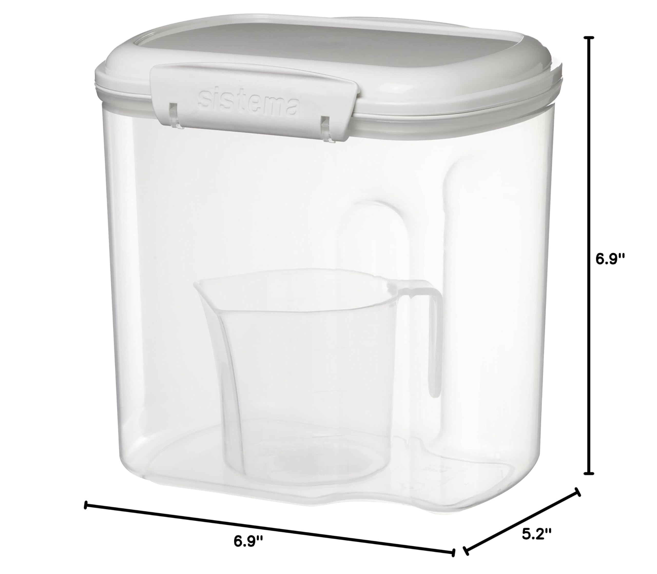 Sistema Klip It Flour and Sugar Storage Containers - 10.2 Cup Airtight Food Storage with Lids & Measuring Cup - BPA Free, Dishwasher Safe Kitchen Organization for Pantry, Baking Supplies, Coffee, Rice & Dry Goods (White) - Perfect for Home Baking, Meal Prep & Kitchen Storage