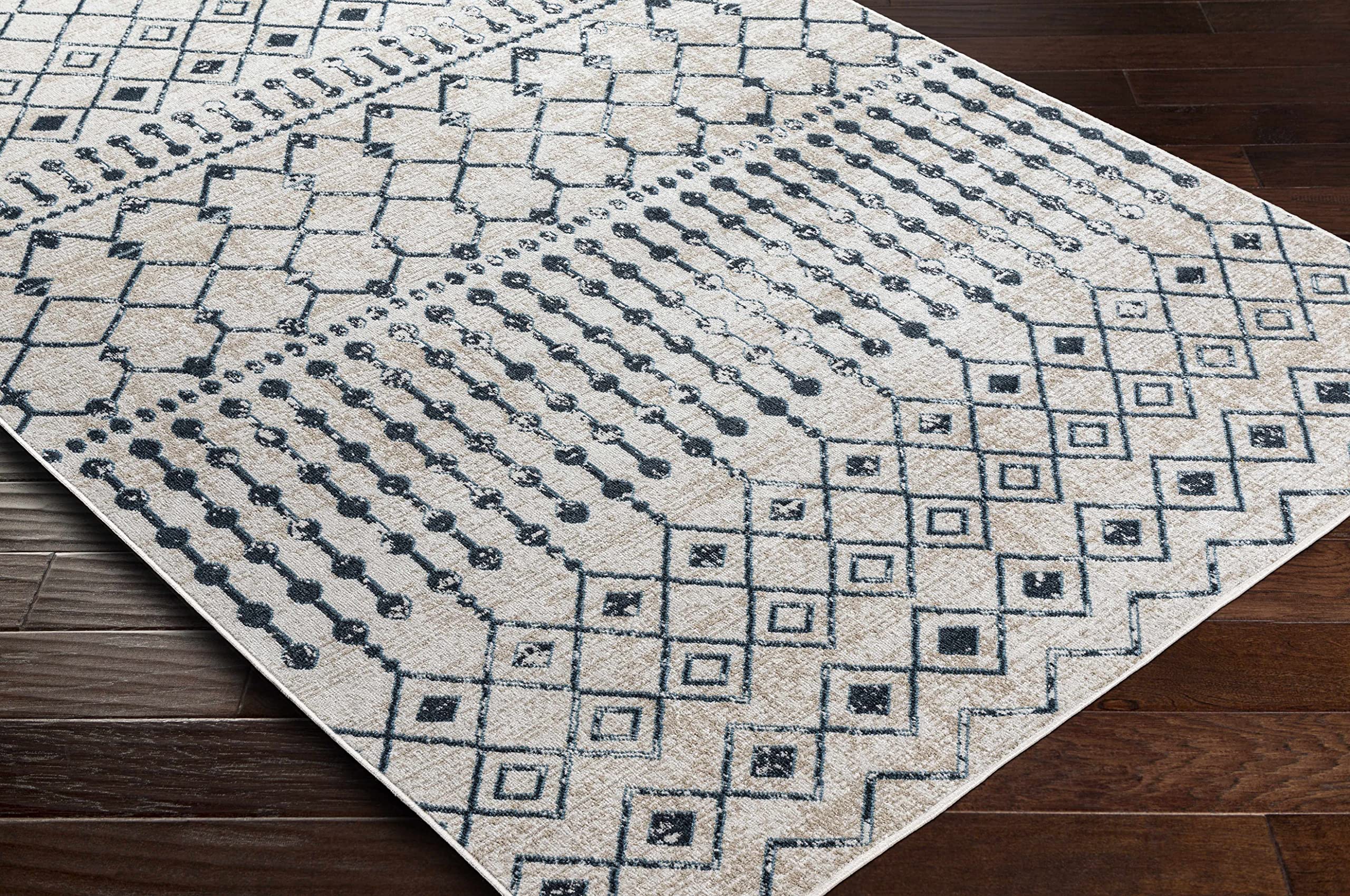 Modderfontein Washable Area Rug for Living Room & Bedroom - Blue & Beige Round 6'7