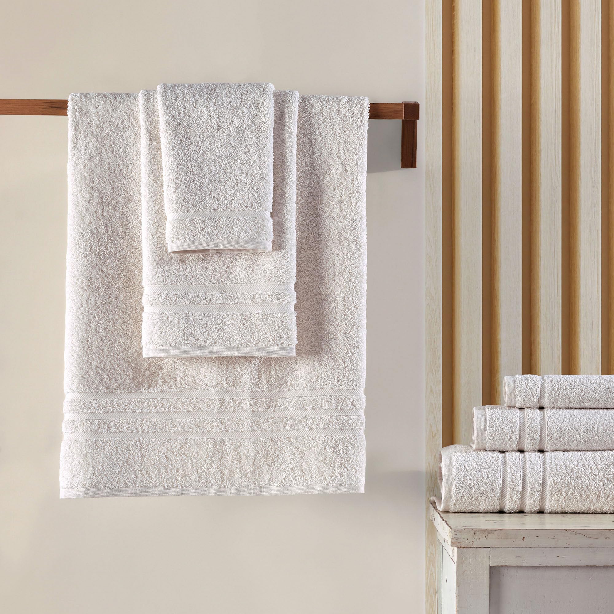 Premium 6-Piece Turkish Cotton Bath Towel Set - 2 Bath Towels, 2 Hand Towels & 2 Washcloths | Ultra Soft, Highly Absorbent Linen Cream Towels for Spa, Bathroom & Luxury Home Use (Sea Salt Color)