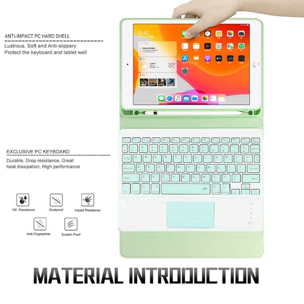 iPad Keyboard Case with Touchpad & Mouse - Compatible with iPad 2018 (6th Gen)/2017 (5th Gen)/Pro 9.7/Air 2 & 1 | Slim Folio Keyboard Cover with Trackpad, Pencil Holder & Laptop-Style Protection in Green - Perfect for Work, Study & Travel