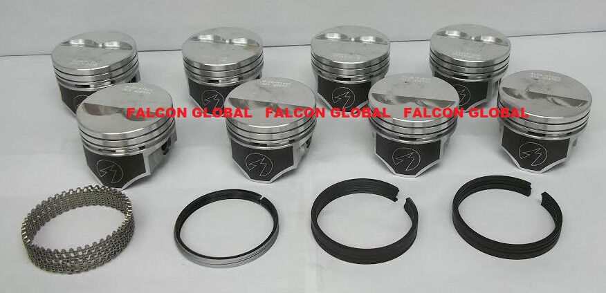 SPEED PRO Hypereutectic 2vr Flat Top Pistons Set with 8+ CAST Rings for Chevy SB 327 040 - High Performance Engine Upgrade for Racing & Street Use