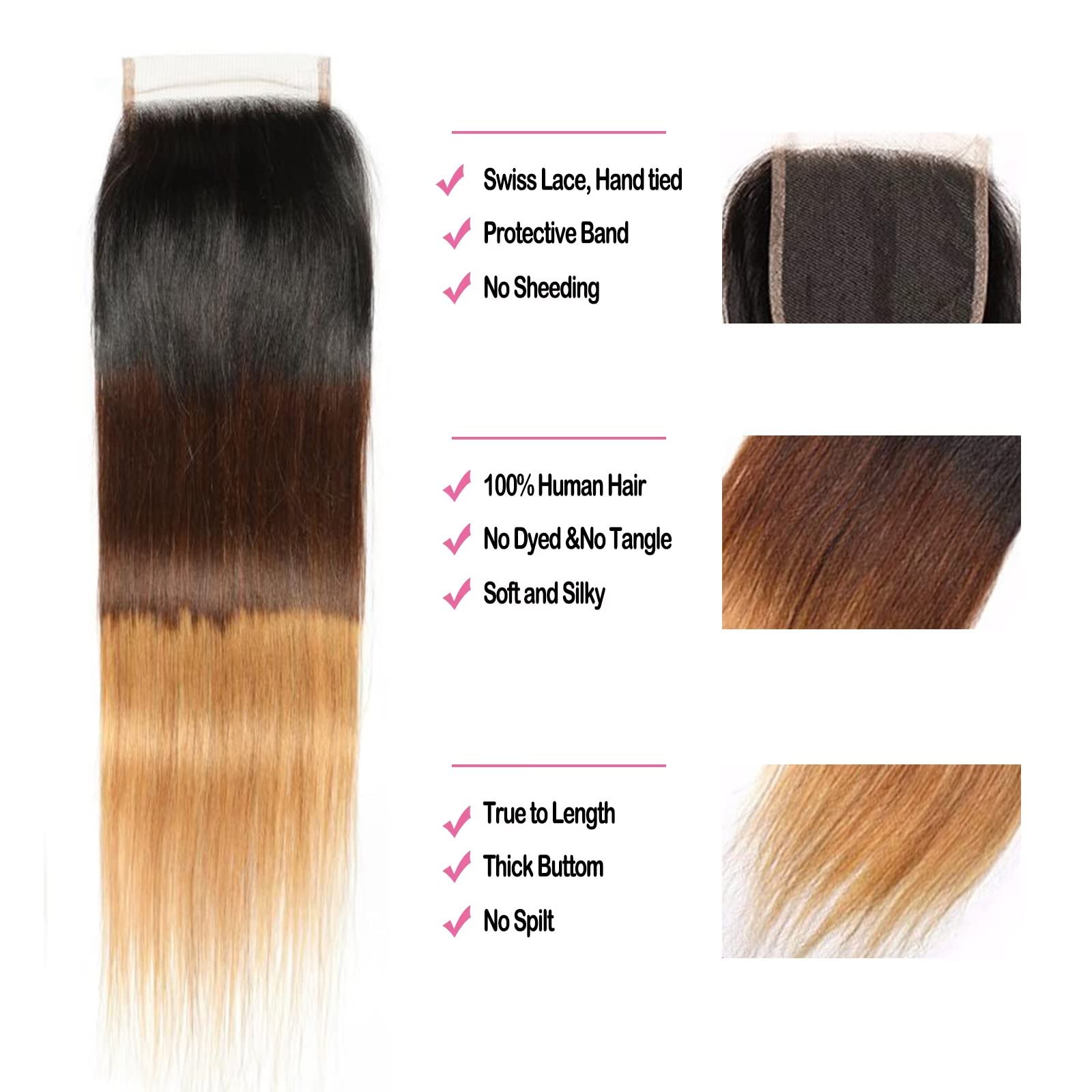 10A Ombre Straight Human Hair Weave Extensions 3 Bundles (12