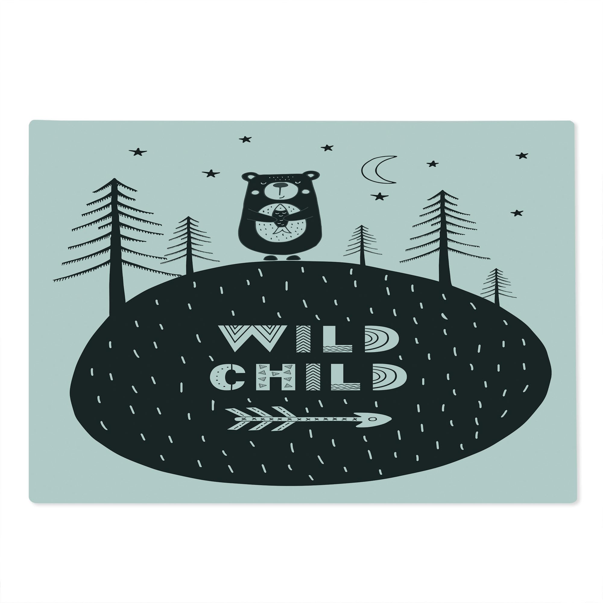 Ambesonne Grey and White Bear Forest Cutting Board - Hand Drawn Smiling Bear Holding Fish Design - Tempered Glass Serving Board for Kitchen & Dining - Large Decorative Charcuterie Tray for Entertaining & Gifts