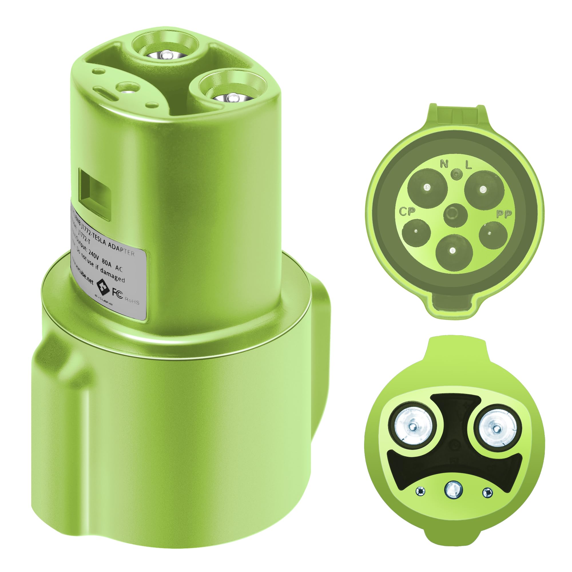 J1772 to Tesla Adapter 80A 240V - Compatible with Tesla Model 3/Y/S/X - Portable EV Charging Connector for Outdoor Use - Fast Charging Solution for Tesla Owners (Green) - Perfect for Road Trips & Public Charging Stations