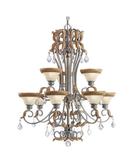 Kichler 2266 FDS 9-Light Chandelier in Feldspar Finish with Gold Leaf Accents - Elegant Dining Room & Entryway Lighting Fixture for Modern Homes