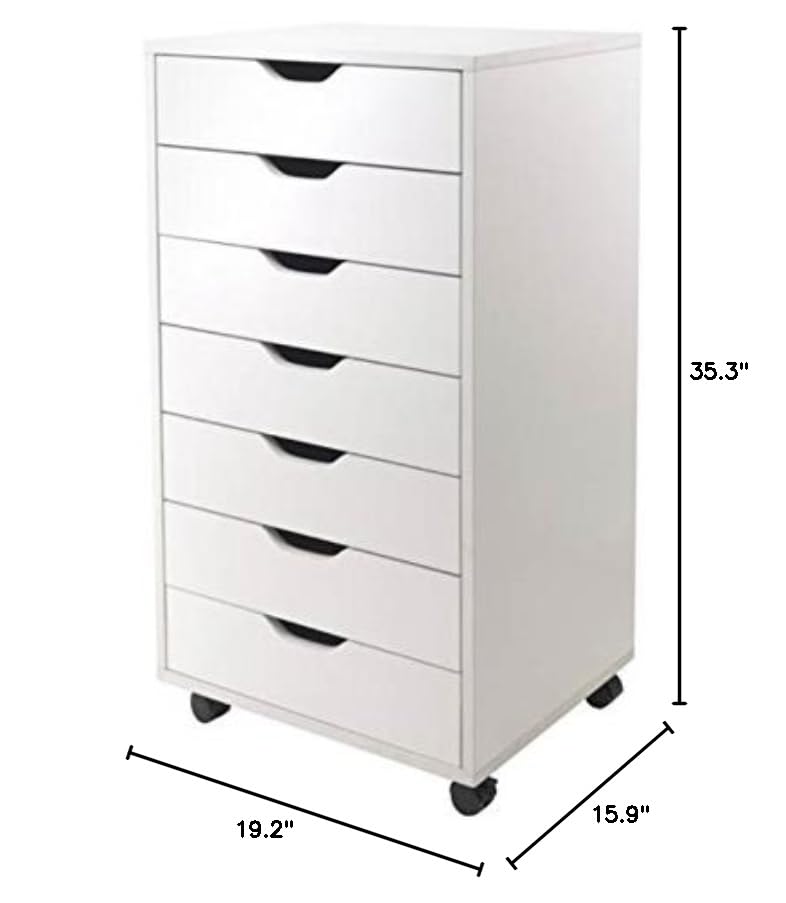 Ergode Wood Halifax 7-Drawer Storage Cabinet in White - Versatile Organizer for Home Office, Bedroom & Living Room | Easy-Open Drawers with Smooth Gliding | Space-Saving Mobile Design for Small Spaces | Perfect for Storing Files, Books, Toys & Home Essentials