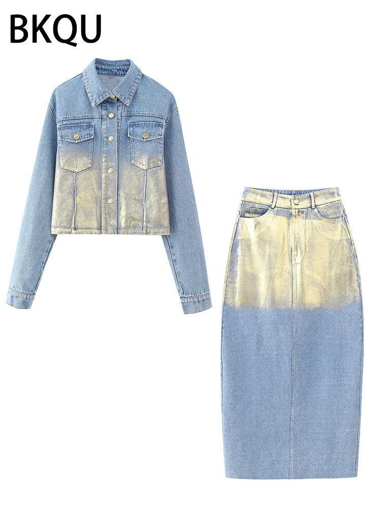 Elegant Split Straight Denim Skirts for Women 2023 - High Waist Office Long Skirt with Contrast Color | Perfect for Work, Casual Outings & Date Nights