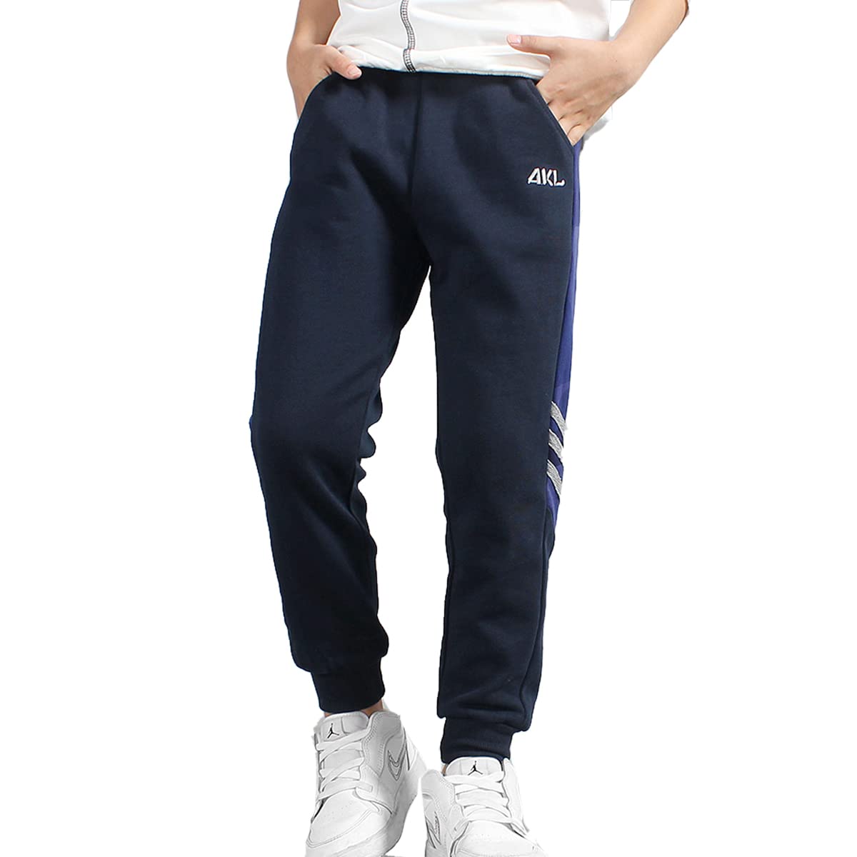 FLOWERKIDS Boys Striped Cotton Jogger Pants - Adjustable Waist Sweatpants for Kids Age 5-14 | Comfortable Casual Wear for School, Play & Everyday Activities