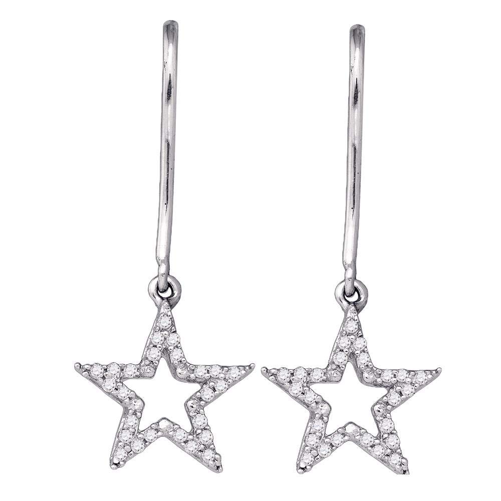 10K White Gold Women's Round Diamond Star Dangle Earrings (1/5 CTTW) - Elegant Jewelry for Parties, Weddings & Special Occasions