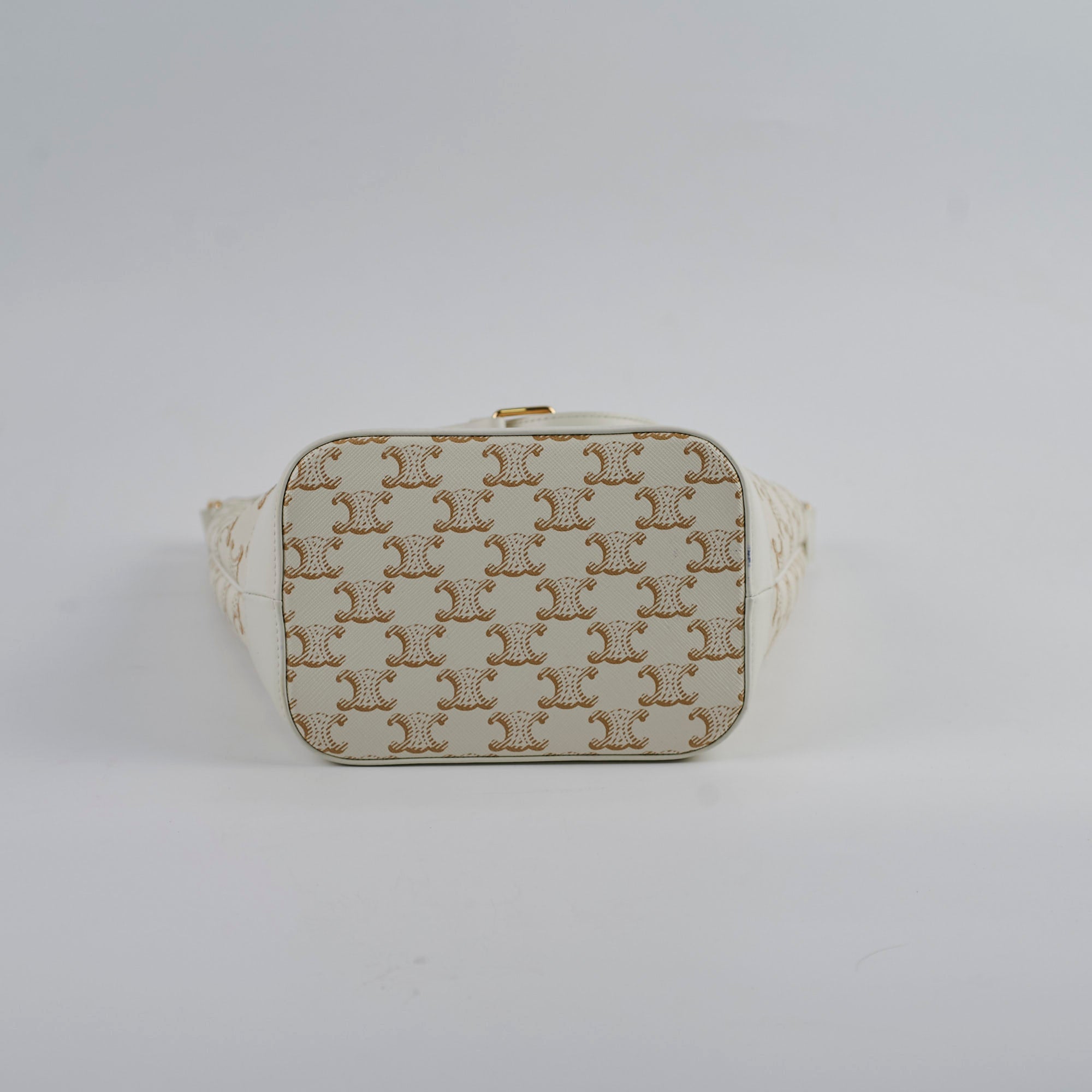 Celine Small Bucket Triomphe White Leather Shoulder Bag for Women | Luxury Designer Handbag for Everyday Use, Work & Travel