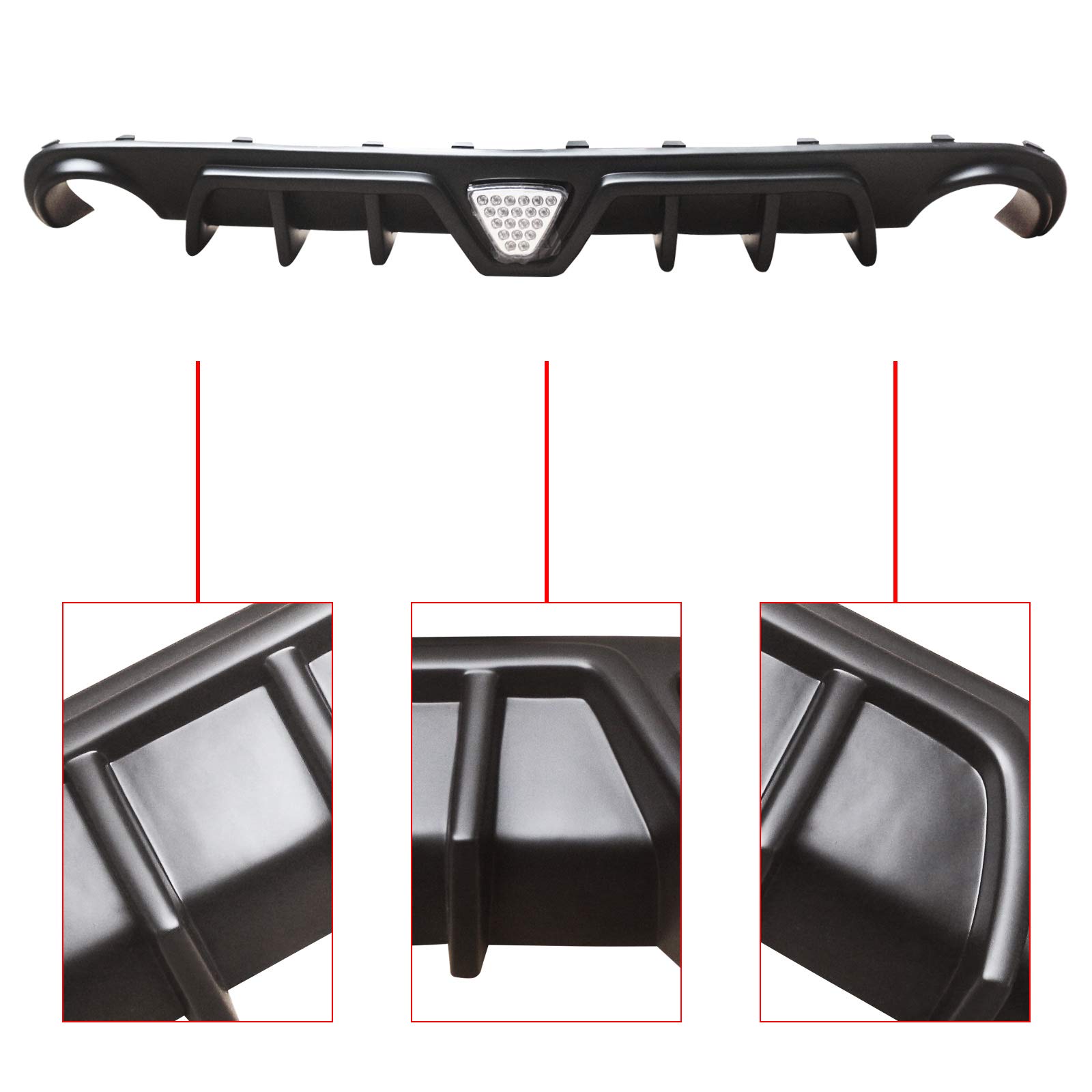 NINTE Rear Diffuser for 2012-2014 Chrysler 300 SRT8 | Real LED Light | Shark Fin Design | PP Matte Black Lower Bumper Lip | Enhances Aerodynamics & Style for Street Racing & Car Shows