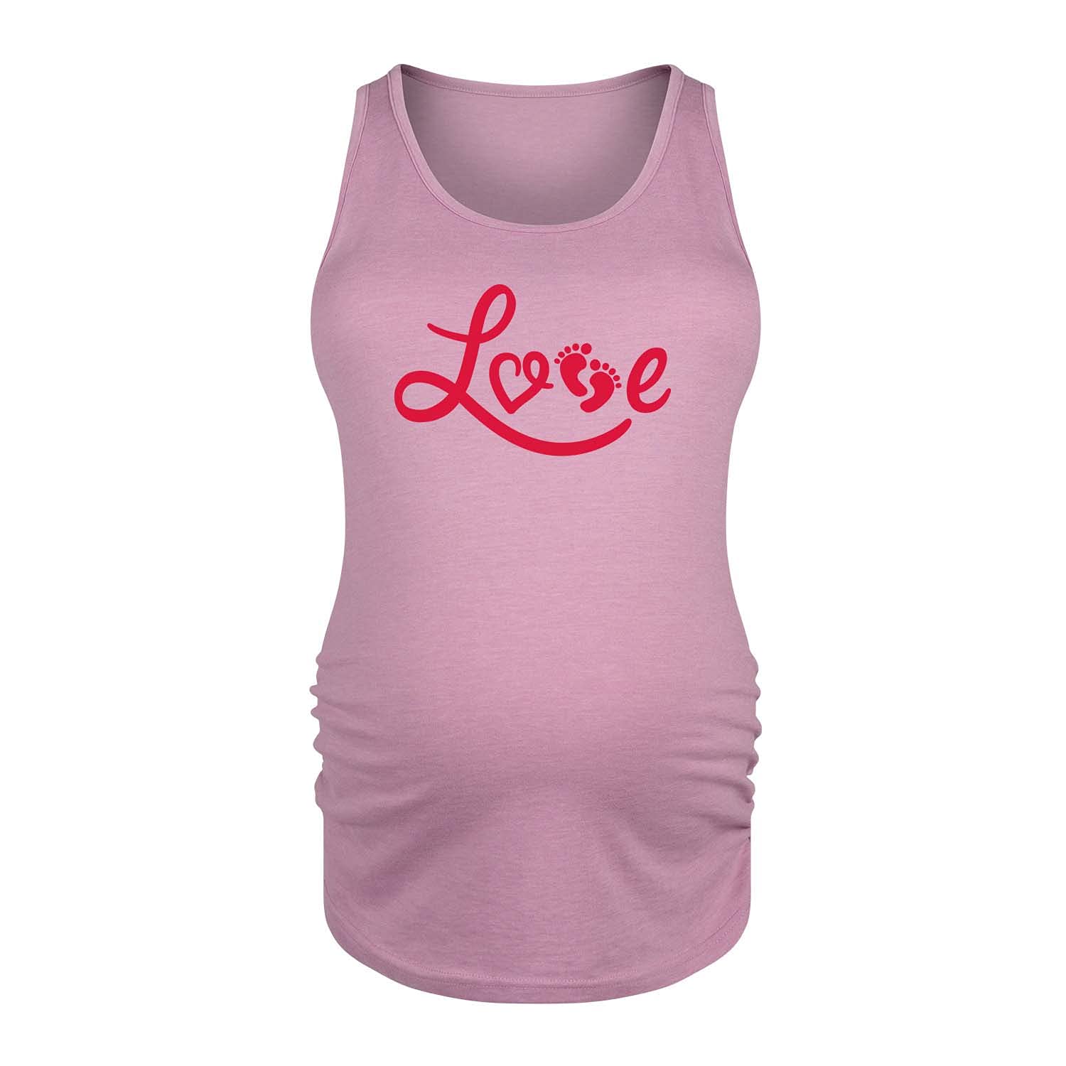 Bloom Maternity Love Footprints Graphic Tank Top for Pregnant Women - Comfortable Maternity Shirt for Pregnancy Announcement, Baby Shower & Photo Shoots