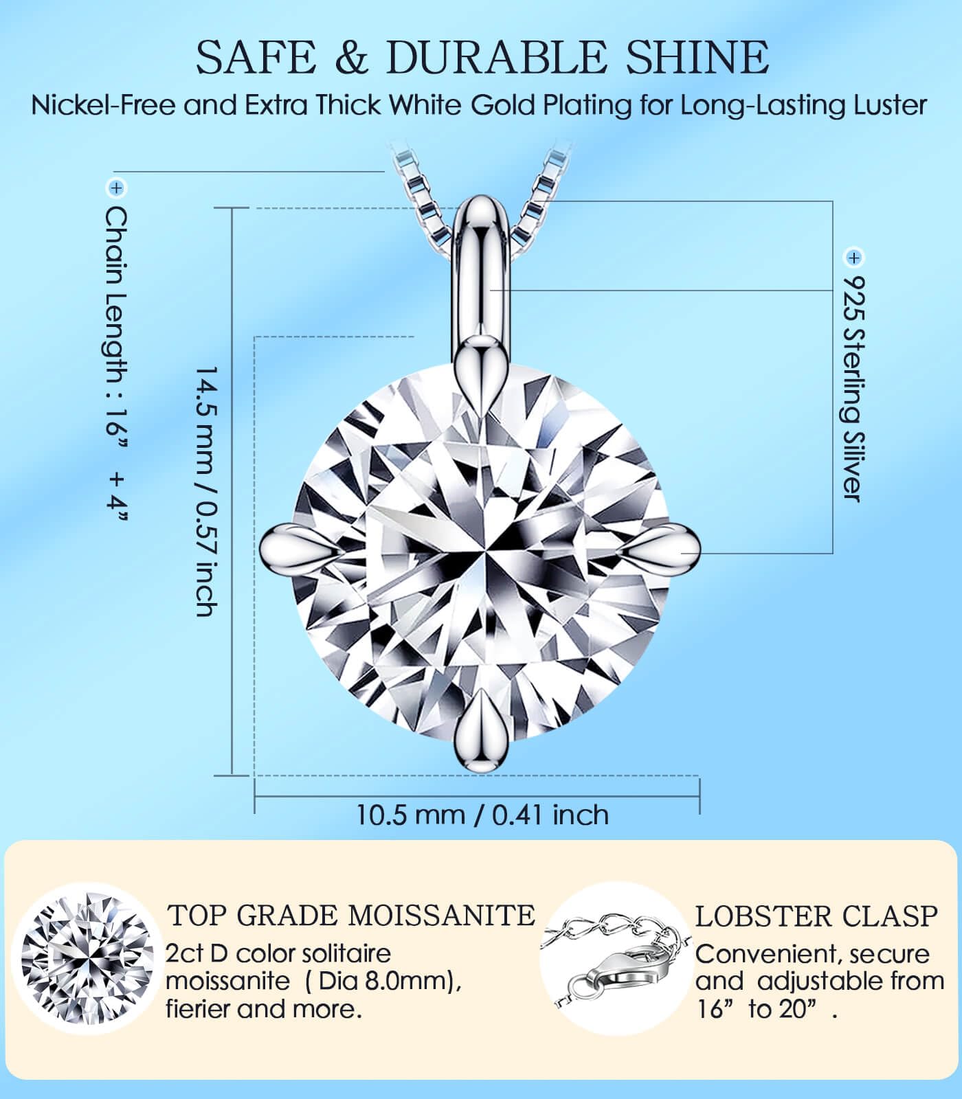 Moissanite Pendant Necklace for Women - 14K Gold Plated Elegant Jewelry Gift for Her, Anniversary, Birthday, Christmas & Valentine's Day - Perfect for Wife, Girlfriend, Mom & Daughter | Wedding, Date Night & Special Occasions