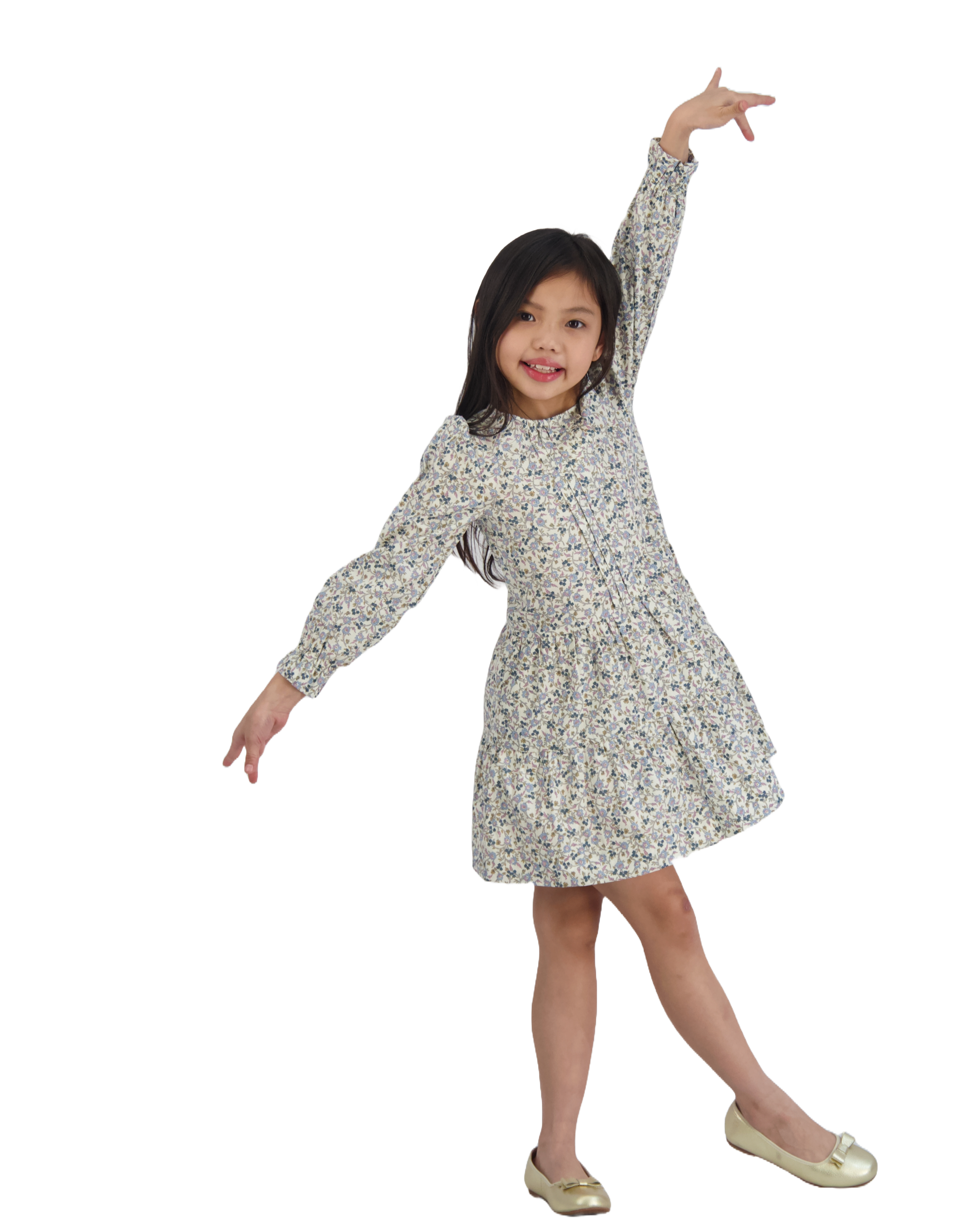 Poppy Girls Drop Waist Dress Cream Floral Print - Elegant Summer Dress for Women, Perfect for Weddings, Parties & Casual Outings
