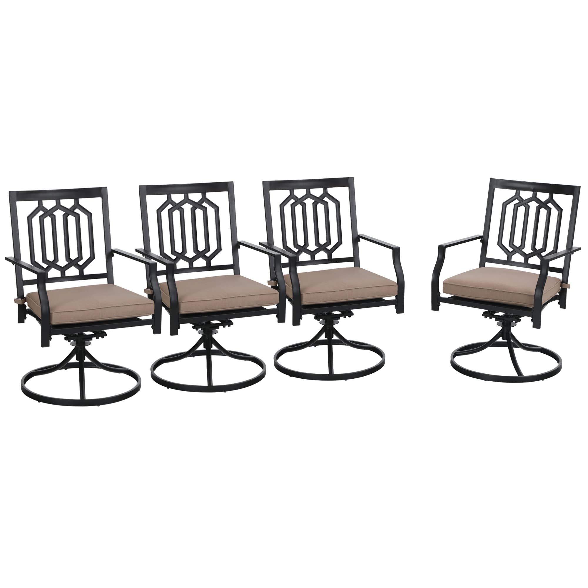 PHI VILLA 4-Piece Outdoor Metal Swivel Rocking Chair Set with Cushions - Patio Dining & Garden Furniture for Backyard, Bistro, Poolside - Black (Weather-Resistant & Comfortable)