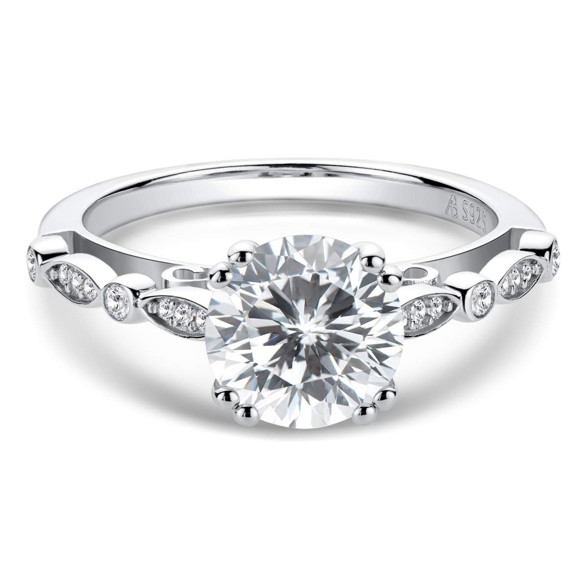 2 Carat Cubic Zirconia Sterling Silver Engagement Ring for Women - Solitaire Wedding Band, Anniversary Jewelry Gift - Perfect for Proposals, Bridal Sets & Special Occasions