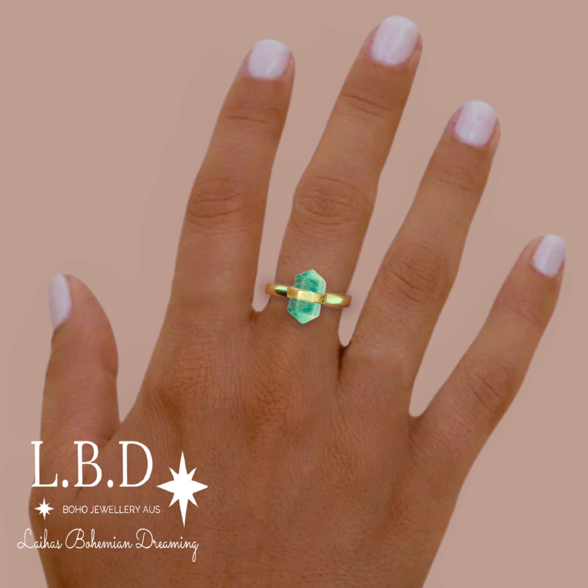 Amazonite Ring for Women - Genuine Gold Crystal Healing Stone Jewelry - Perfect for Meditation, Yoga & Spiritual Gifts