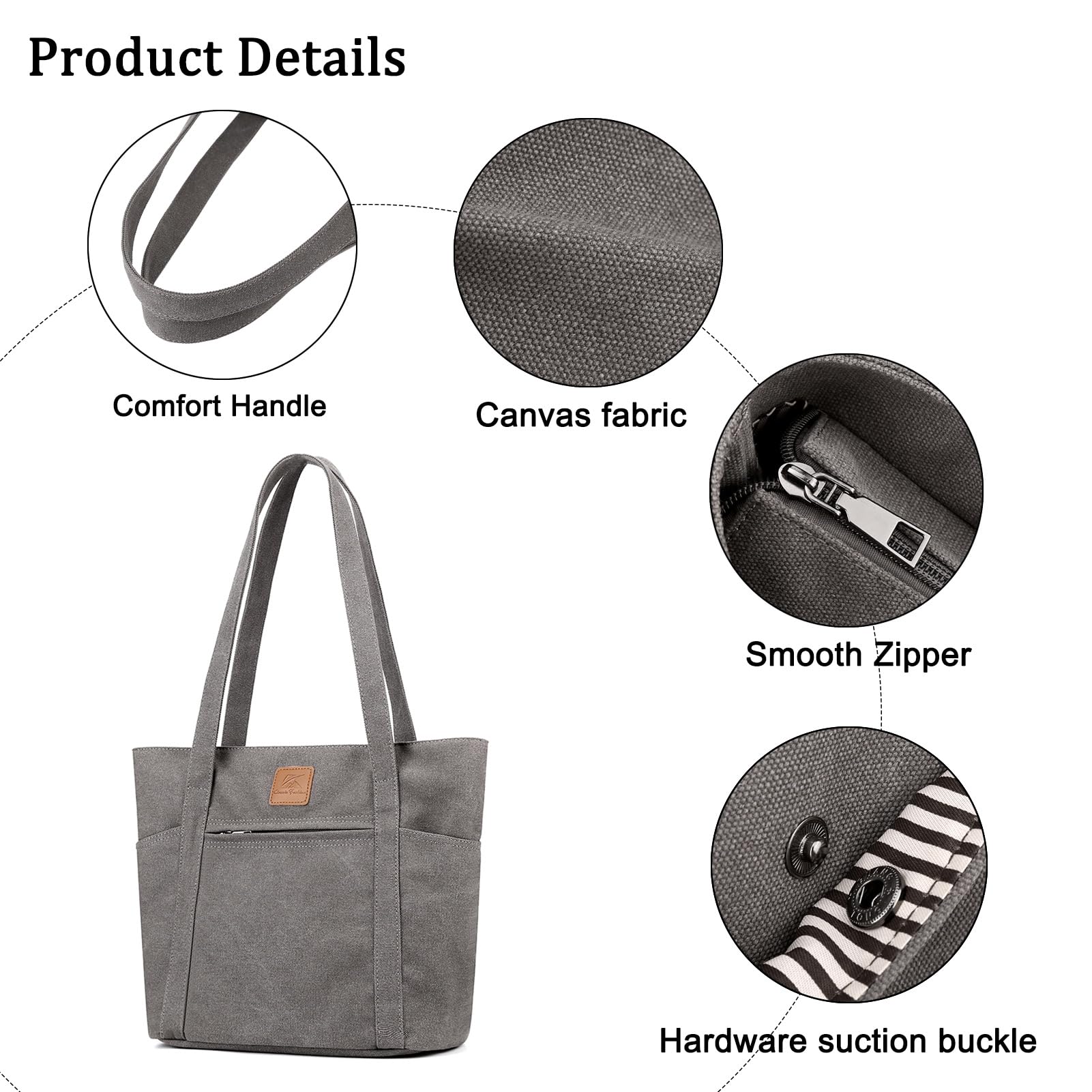 ArcEnCiel Women's Canvas Shoulder Bag with Multiple Pockets & Zipper Closure - Spacious Large Capacity Purse for Work, Travel, and Everyday Use