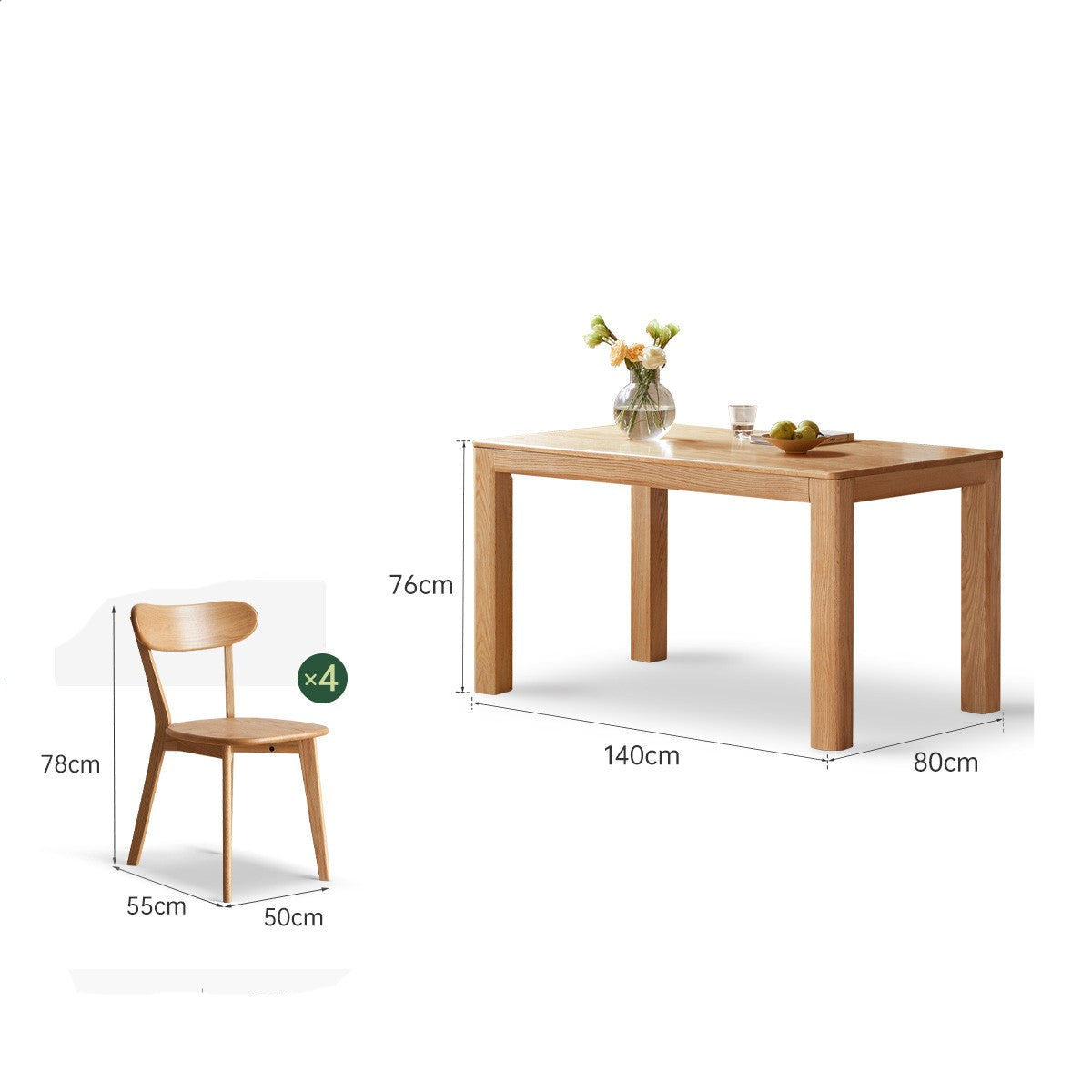 Solid Oak Wood Dining Table - Simple Modern Design for Kitchen, Dining Room & Small Spaces