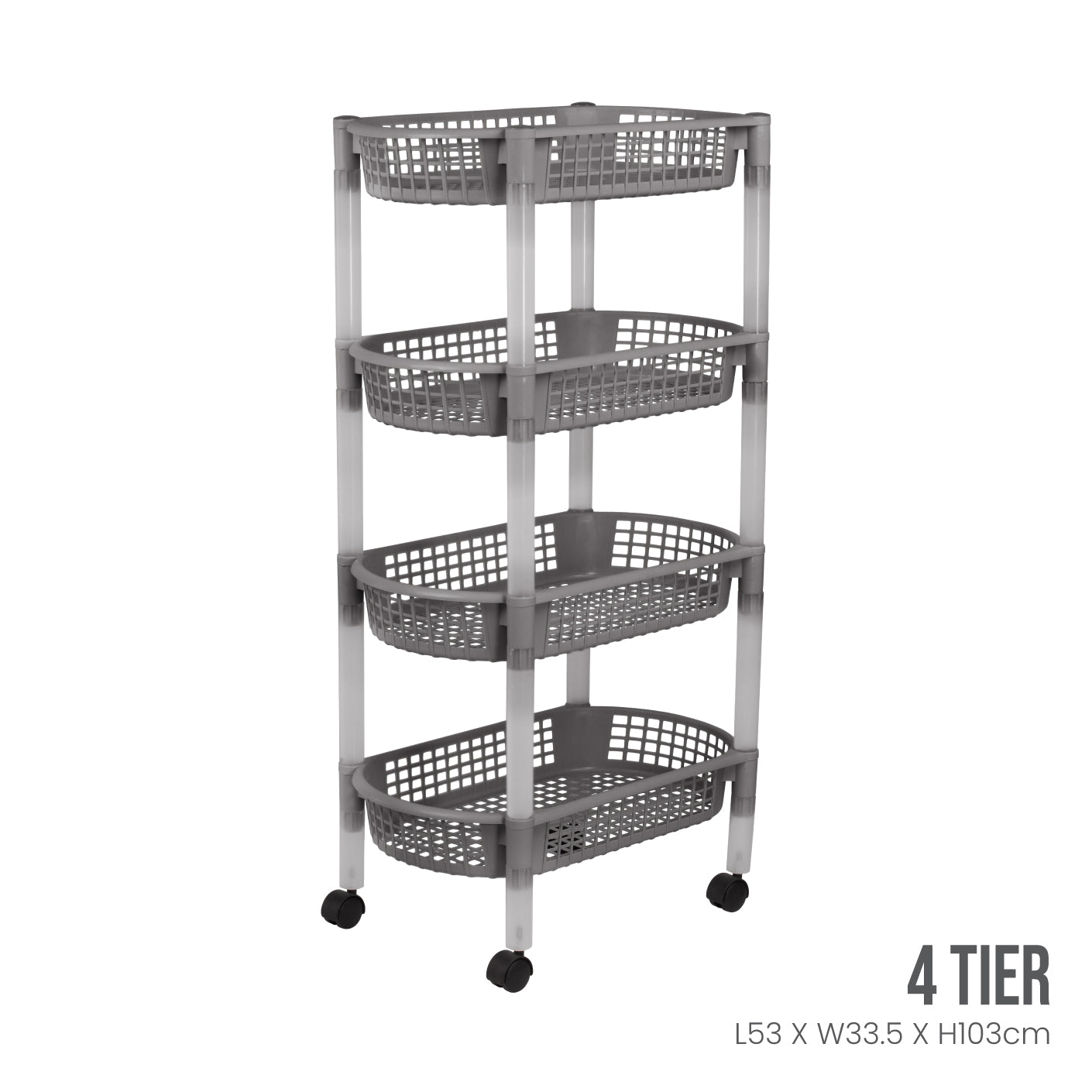 4 Tier Rolling Utility Cart with Wheels - Heavy Duty Metal Storage Organizer for Kitchen, Office, Bathroom, and Garage - Perfect for Organizing Supplies, Tools, and Household Items