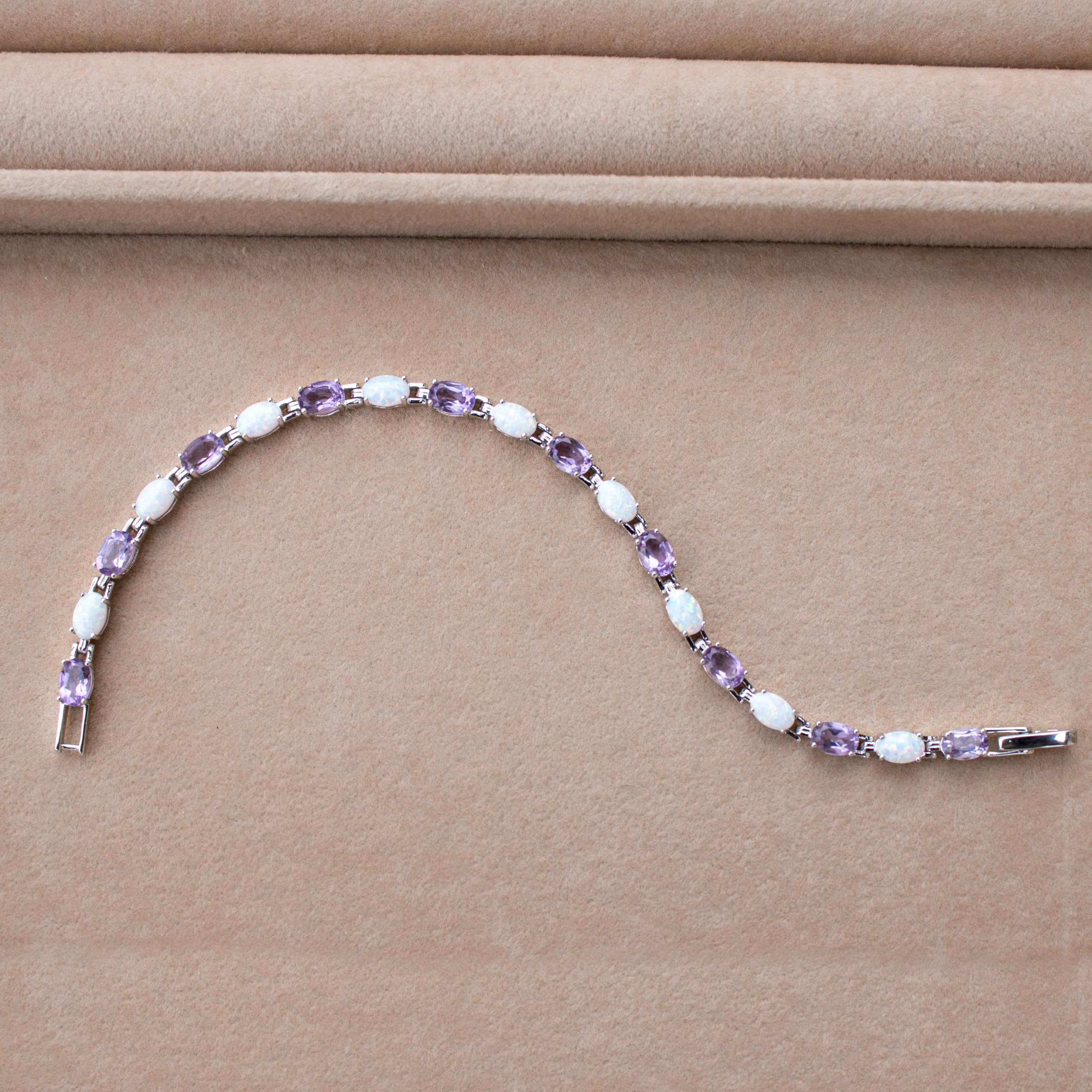 Silver Smile Amethyst Bracelet for Women - 7 Inch Tennis Birthstone Sterling Silver Bracelet with Citrine, Garnet, Aquamarine, Emerald, Sapphire, Opal, Ruby, Peridot & Topaz | Elegant Jewelry Gift for Birthday, Anniversary & Special Occasions