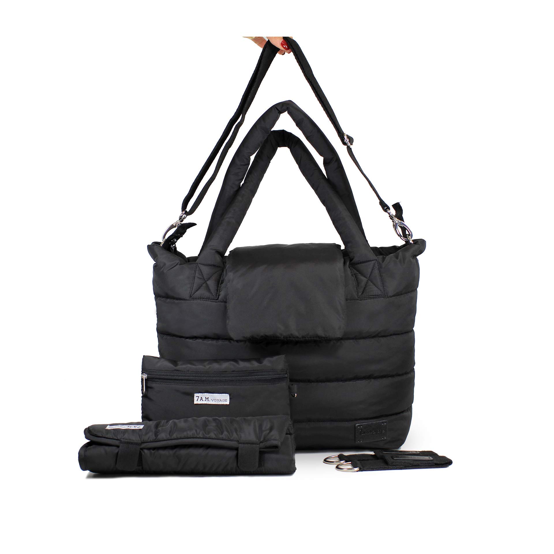 7AM Women's Waterproof Tote Bag - Stylish Crossbody Diaper Bag with Zippered Compartments, Includes Changing Pad & 2 Stroller Straps | Perfect for Moms, Travel, Shopping & Daily Essentials Organization