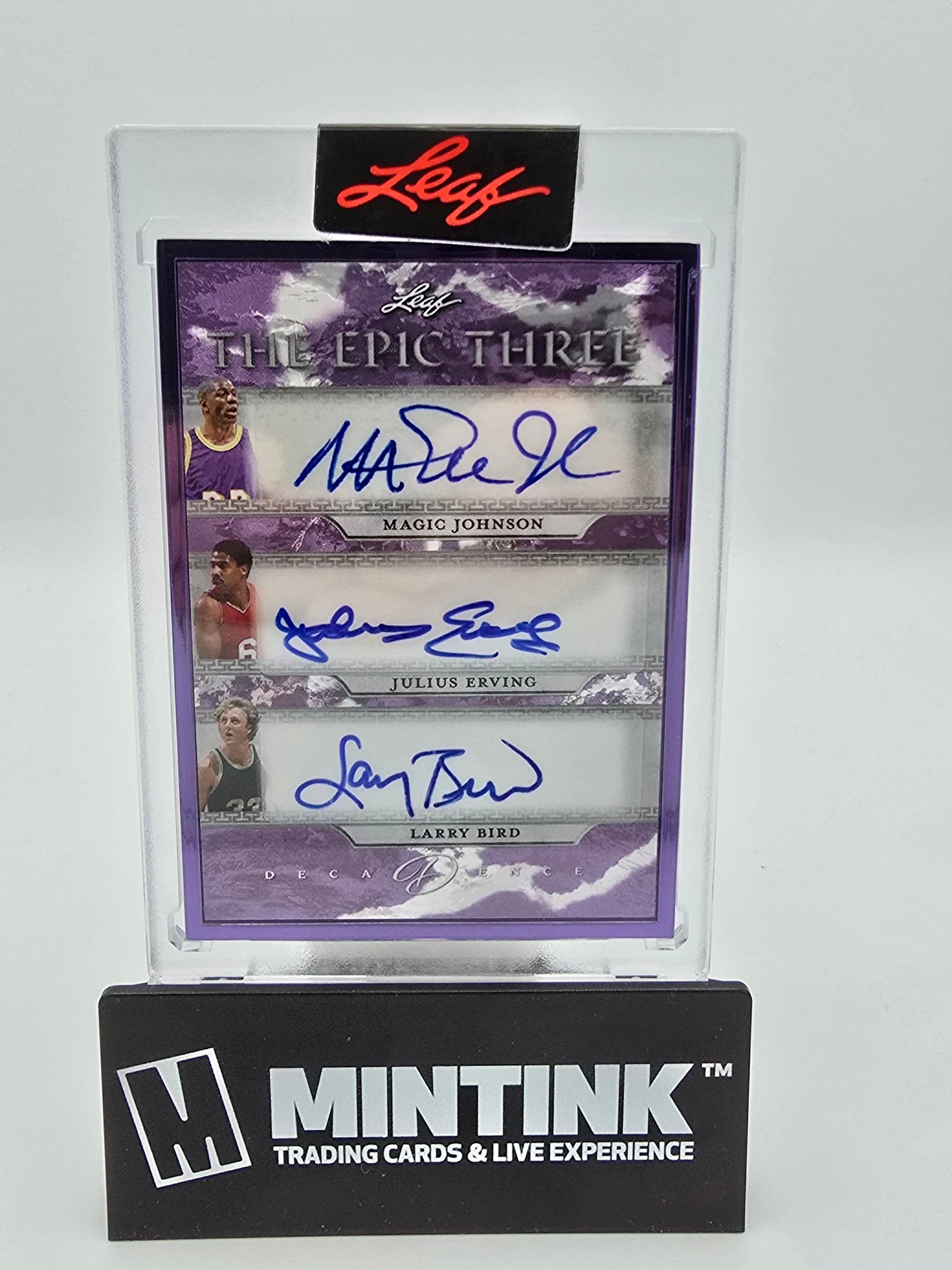 2024 Leaf Decadence Basketball - Johnson, Erving & Bird The Epic Three Purple Frame Autograph Cards 1/5 - Rare Collectible for NBA Memorabilia & Sports Card Investment
