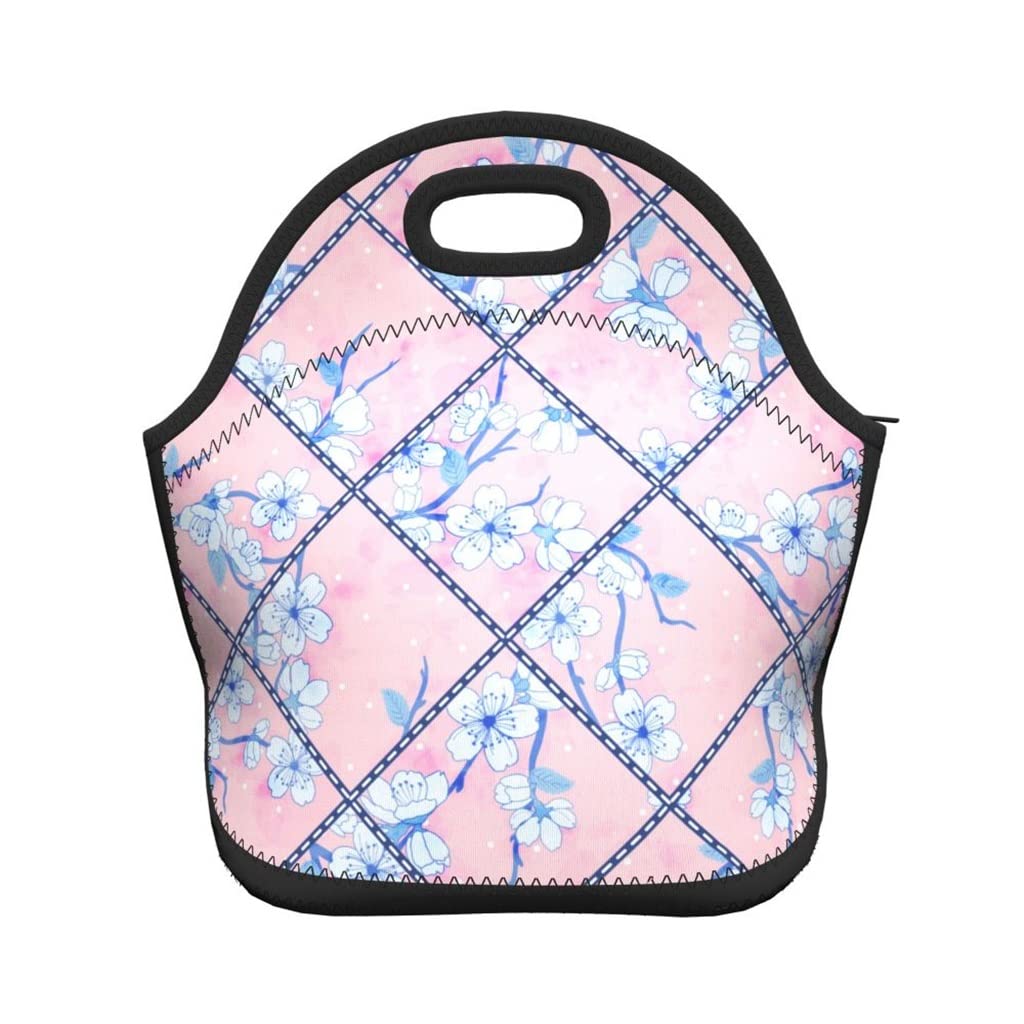 SEIJY Floral Insulated Lunch Bags for Women & Girls - Reusable School Lunch Box, Food Storage, Grocery Pouch with Top Handle - Perfect for Work, Picnics & Outdoor Activities (29x14x28cm, Color A)