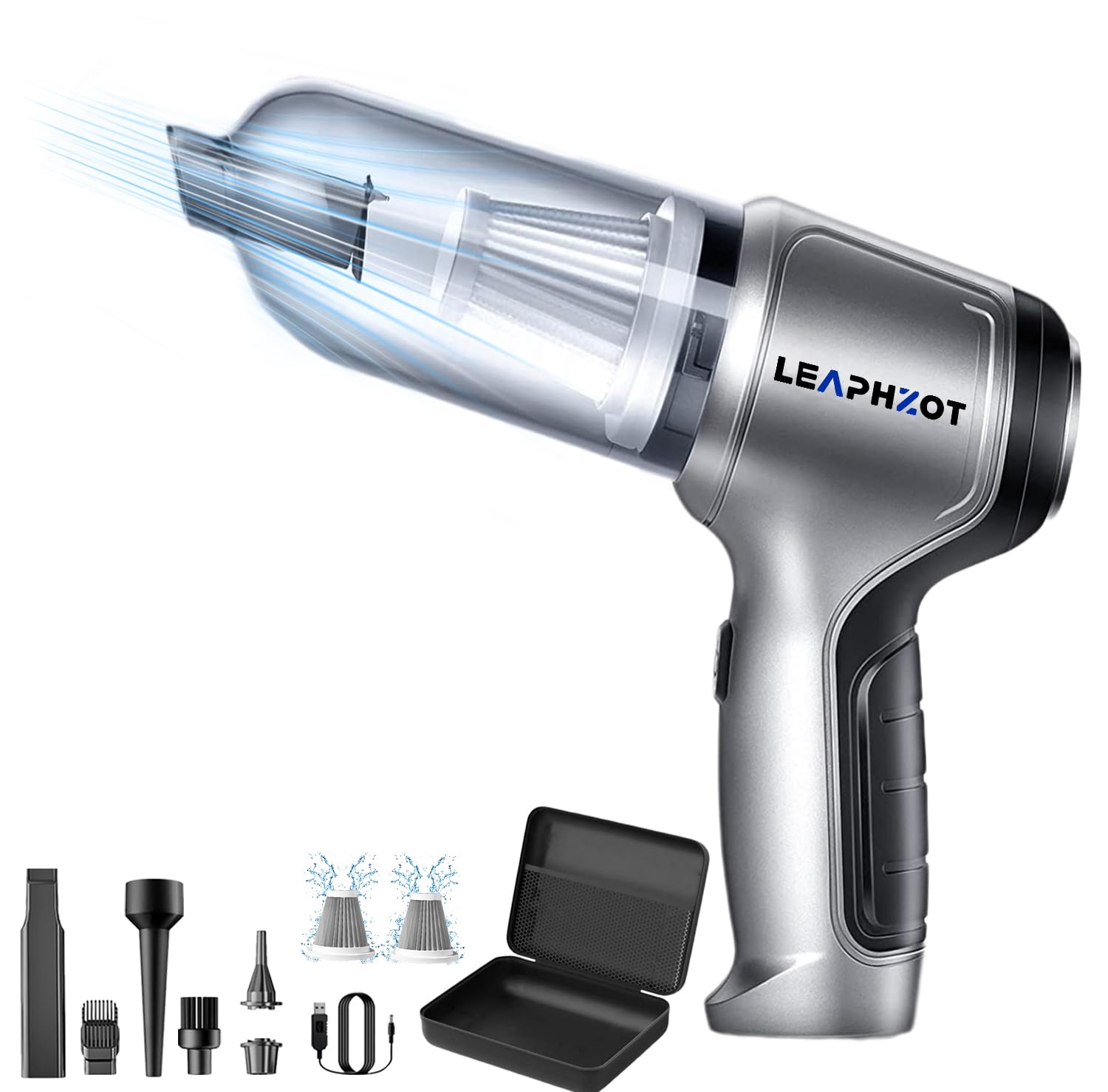Wireless Portable Mini Car Vacuum Cleaner - 15000PA Powerful Handheld Cordless Vacuum with Brushless Motor, 3-in-1 Rechargeable Vacuum for Car, Home & Office Cleaning (Silver Grey Pro) | Perfect for Quick Car Detailing, Pet Hair Removal & Desktop Dust Cleaning