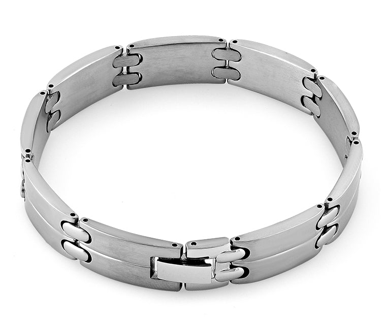 Stainless Steel Groove Link Bracelet for Men & Women - Adjustable Unisex Jewelry Gift for Everyday Wear, Parties & Special Occasions