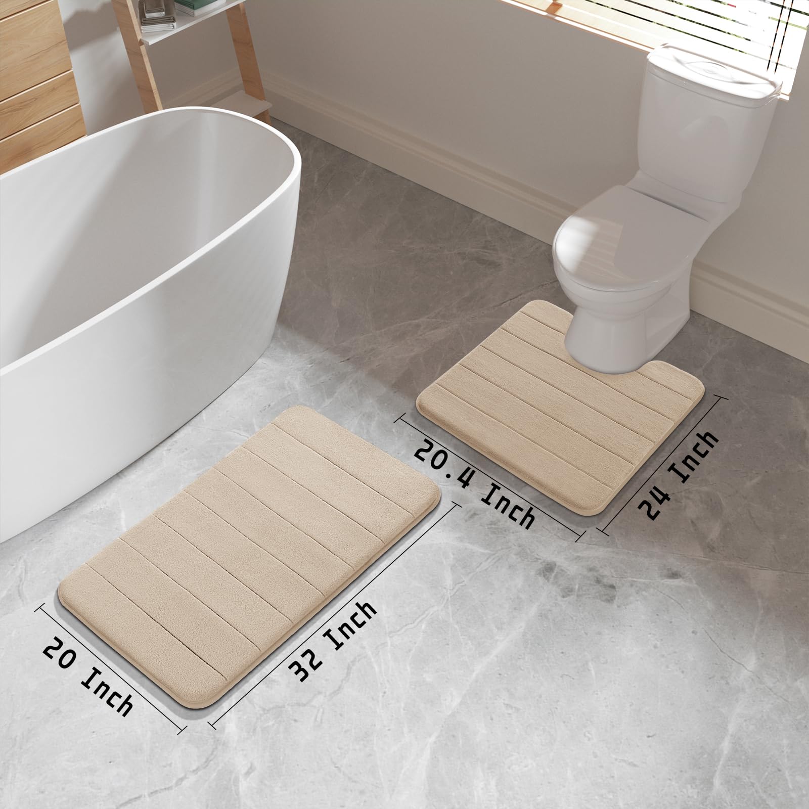 Yimobra 2-Piece Memory Foam Bath Mat Set - Ultra Soft Non-Slip Bathroom Rugs (31.5