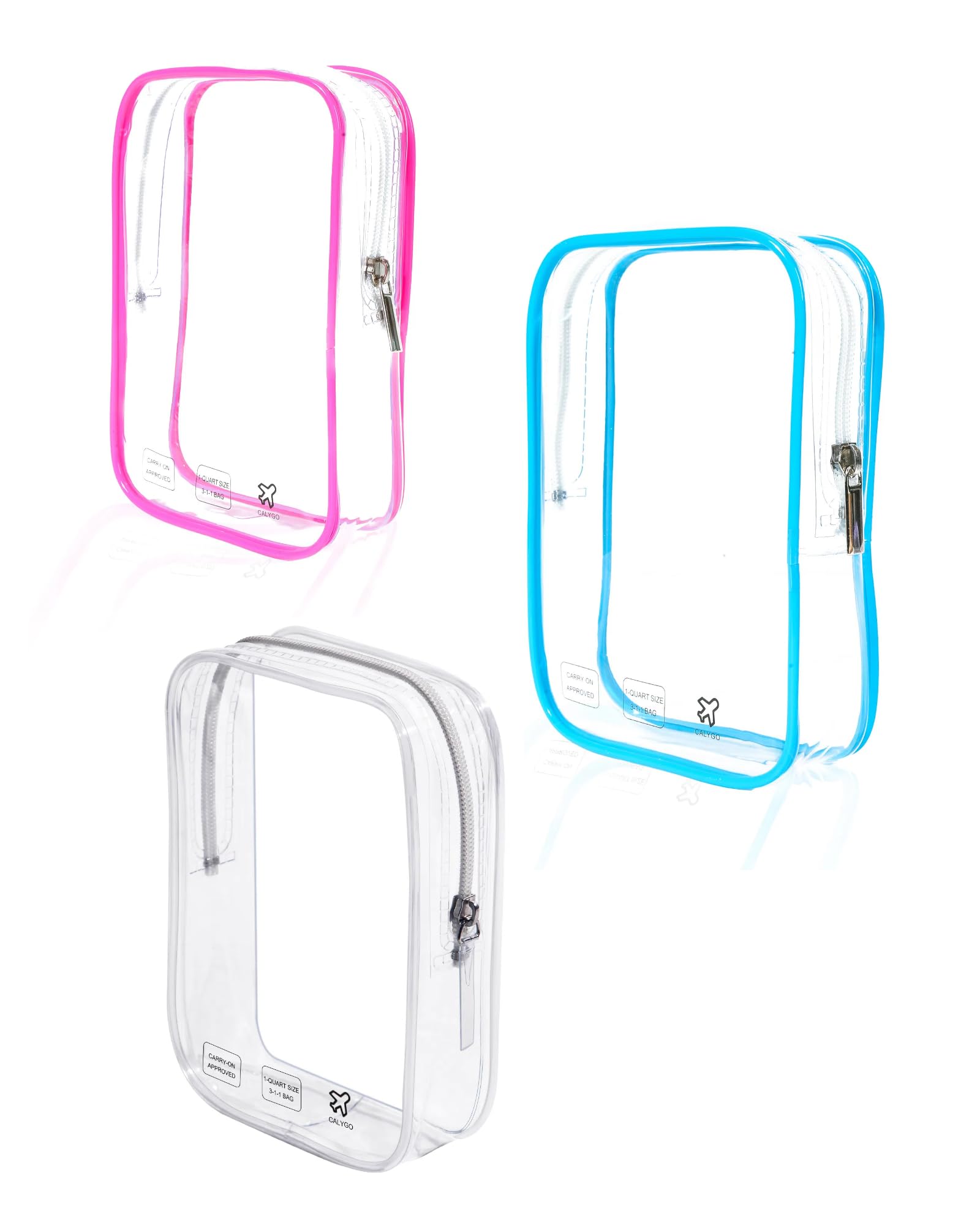 TSA Approved Quart Size Travel Toiletry Bag - Clear, Pink, Blue - Airplane Essentials for Long Flights & International Travel - Perfect for Carry-On Luggage & European Trips