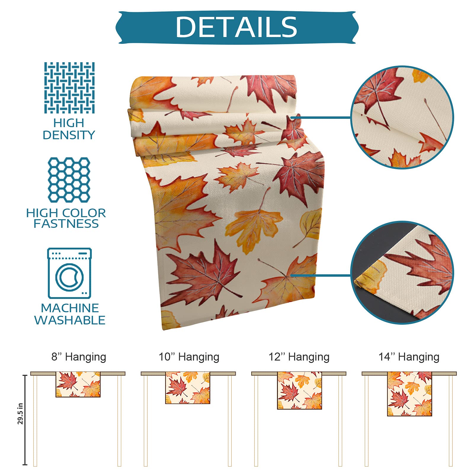 Libaoge 120 Inch Fall Table Runner - Autumn Maple Leaf Rustic Burlap Dining Table Decor for Kitchen, Coffee Table, Family Dinners, Parties & Holiday Gatherings (13x120 Inch) - Perfect for Thanksgiving, Christmas & Seasonal Home Decor