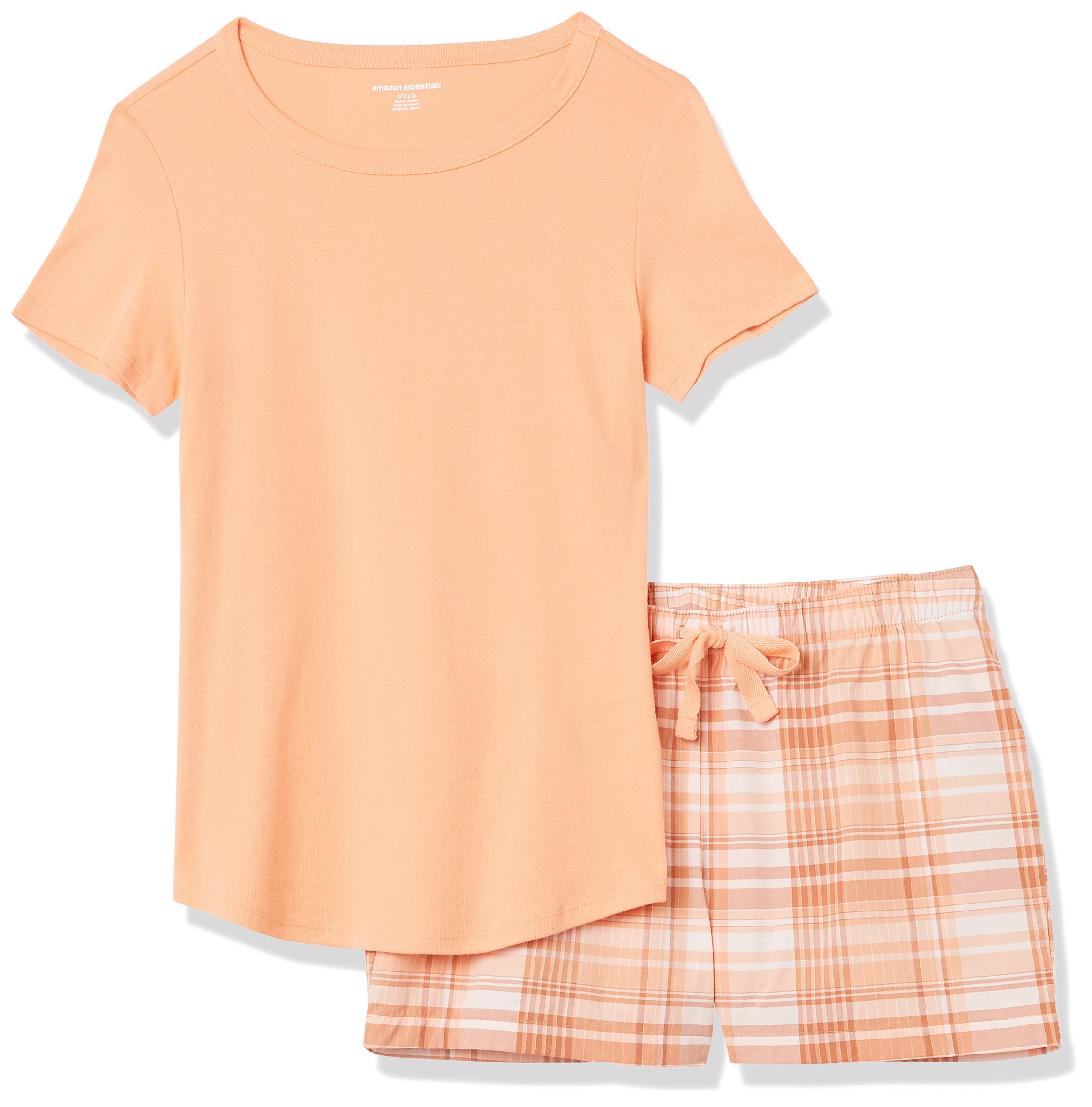 Amazon Essentials Women's Poplin Short Sleeve Sleep Tee Set - Soft Cotton Pajama Top & Shorts for Lounge & Sleep - Comfortable Nightwear for Women