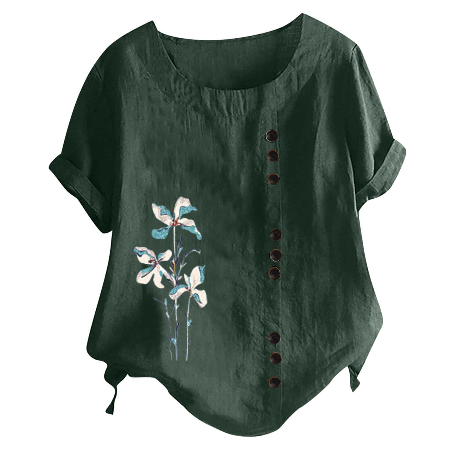 Women's Cotton Linen Printed Tunic Top - Summer Casual Shirt for Outings