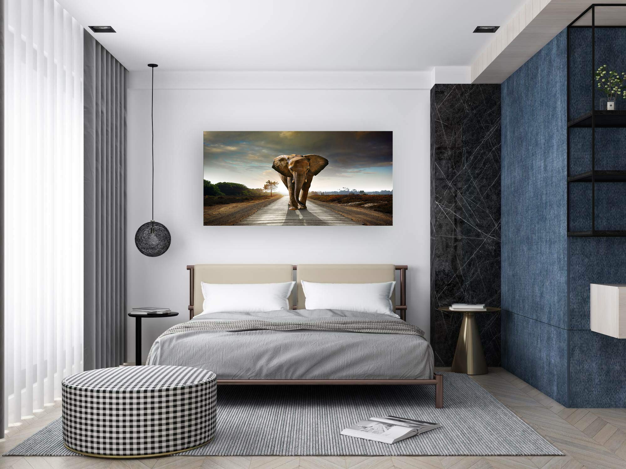 Muolunna D1262 Elephant Canvas Wall Art - Stretched & Framed Grey Landscape Animal Painting for Living Room, Bedroom, Home Office & Kitchen Decor | Perfect for Nature Lovers & Modern Interior Design