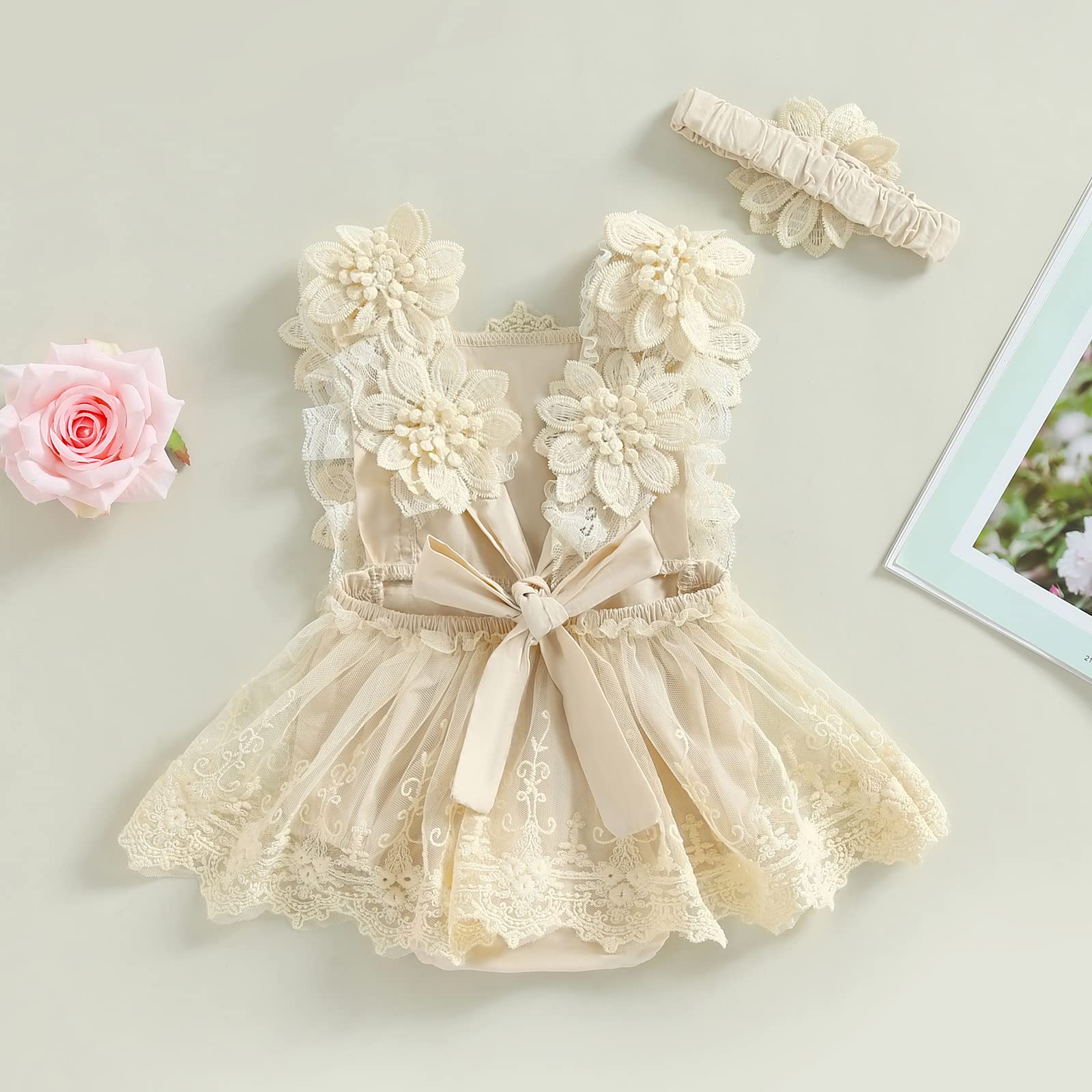 Mubineo Baby Girl Summer Lace Romper Dress - Sleeveless Floral Princess Outfit for Newborns & Toddlers | Perfect for Photoshoots, Parties & Special Occasions