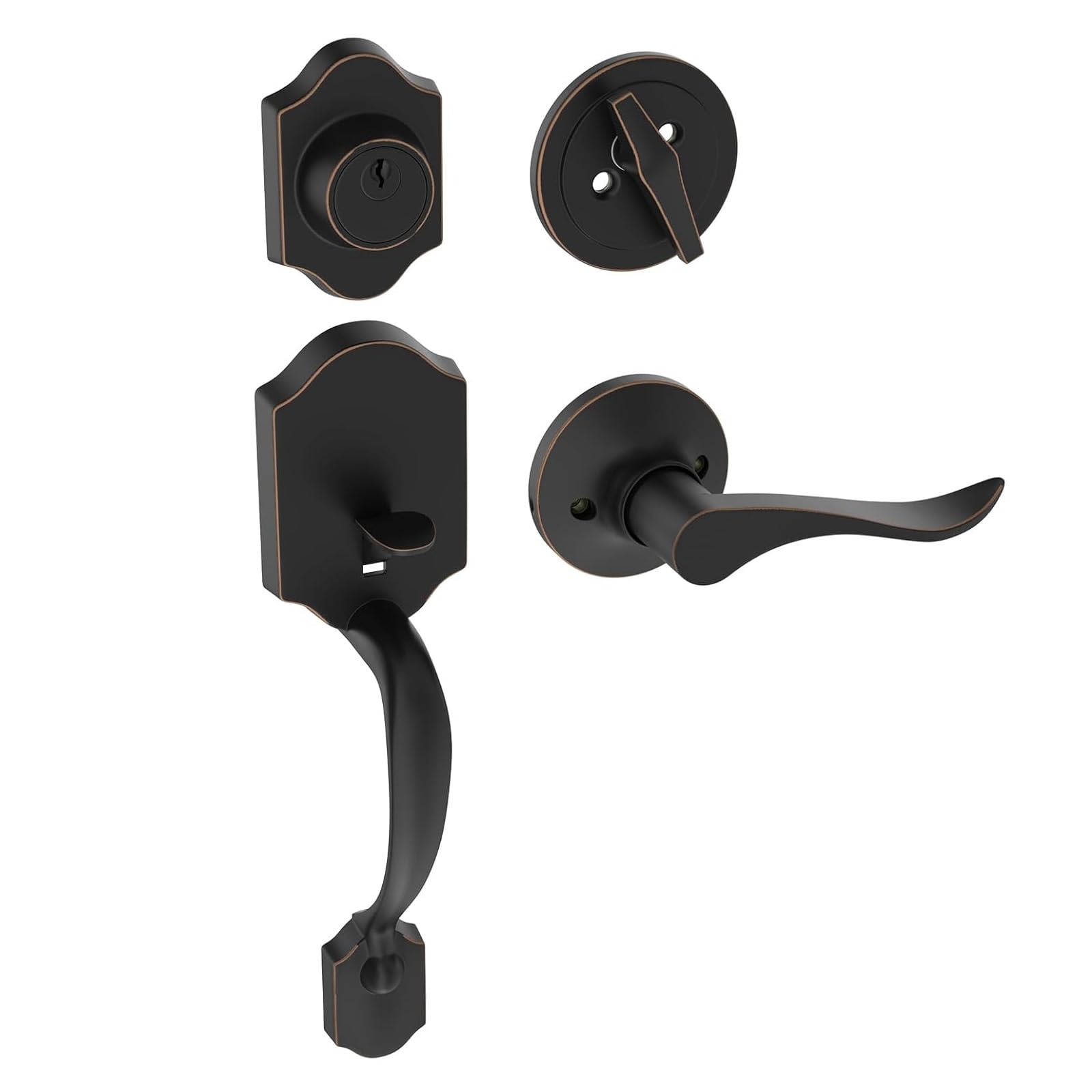 HOSOM Oil Rubbed Bronze Front Door Handle Set with Deadbolt - Single Cylinder Exterior Door Lock for Right & Left Handed Doors - Secure Entry for Homes, Offices & Apartments