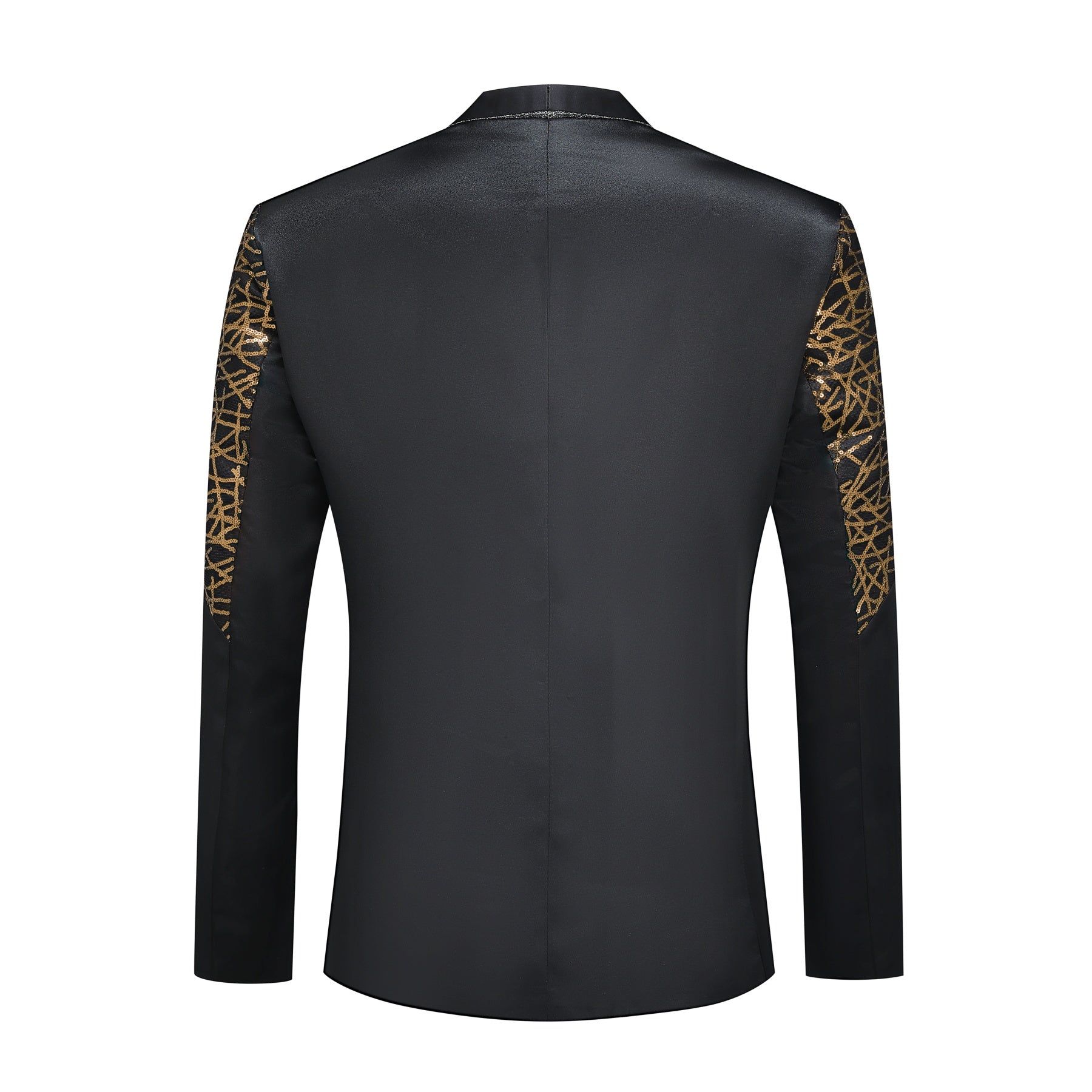 Men's Gold Sequined Stand Collar Single Breasted Blazer Jacket - Perfect for Parties, Weddings & Special Occasions