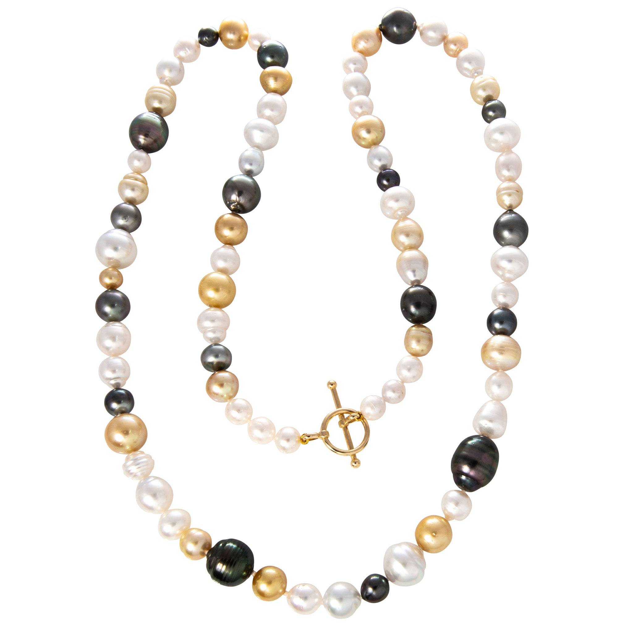 14K Gold South Sea & Tahitian Pearl Necklace with Toggle Clasp - Elegant Jewelry for Women, Perfect for Weddings, Parties & Special Occasions
