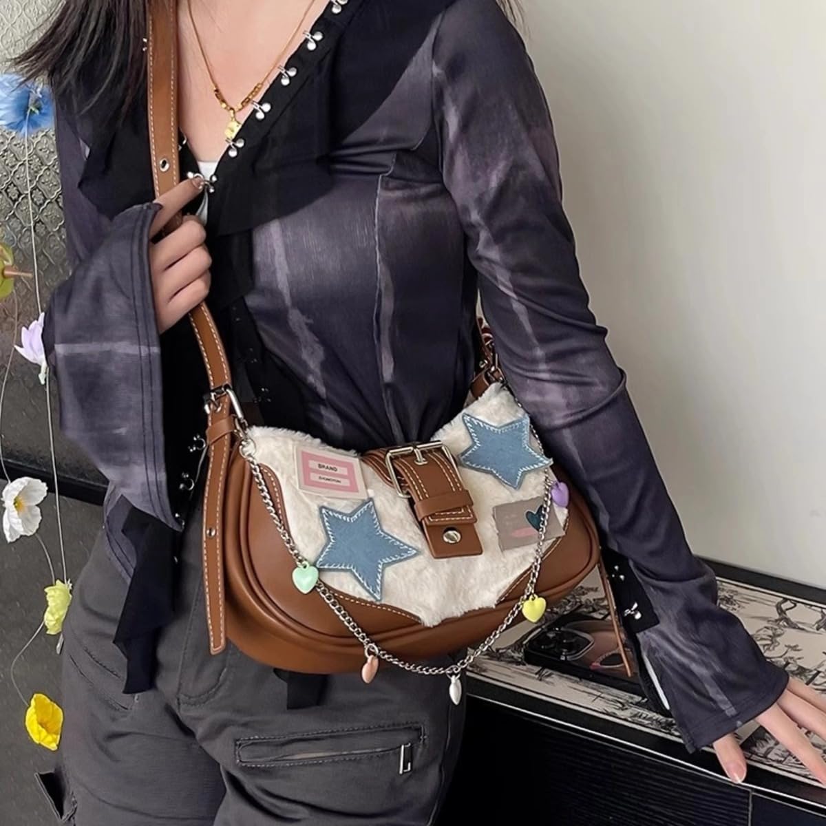 Y2K Star Purse - Cute Anime Japanese Gothic Shoulder Bag for Women & Teen Girls | Jpop Kpop Messenger Handbag Crossbody Bag | Perfect for School, Travel, Cosplay & Daily Use